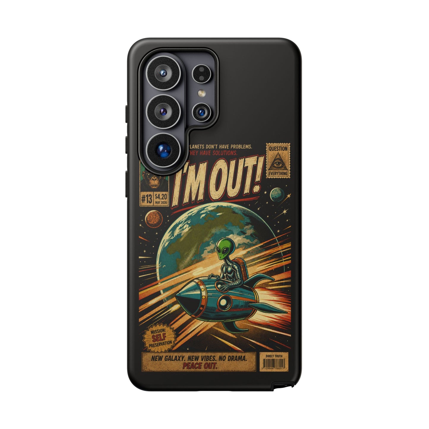 Phone Case — Retro Sci‑Fi 'I'm Out!' Alien Rocket Design