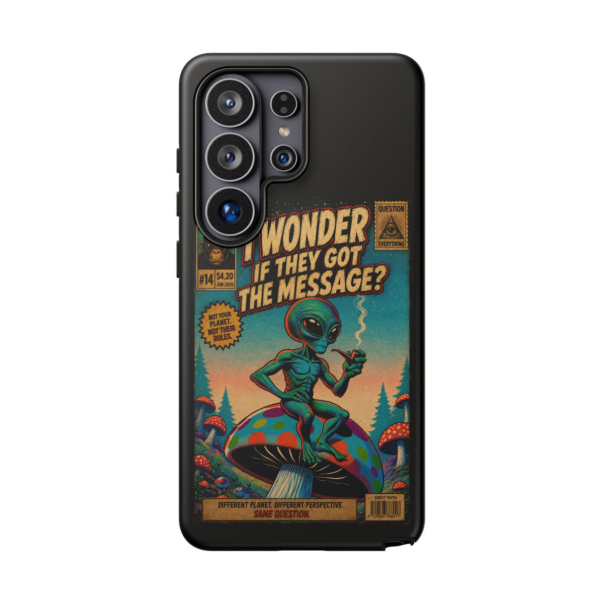 Alien Comic Phone Case — “I Wonder If They Got the Message?” Retro UFO Design