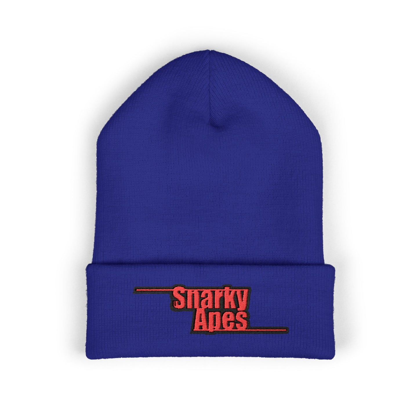 Snarky Aces Embroidered Cuffed Beanie — Retro Red Logo Winter Hat