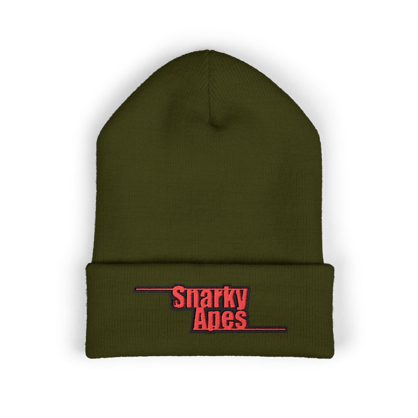 Snarky Aces Embroidered Cuffed Beanie — Retro Red Logo Winter Hat