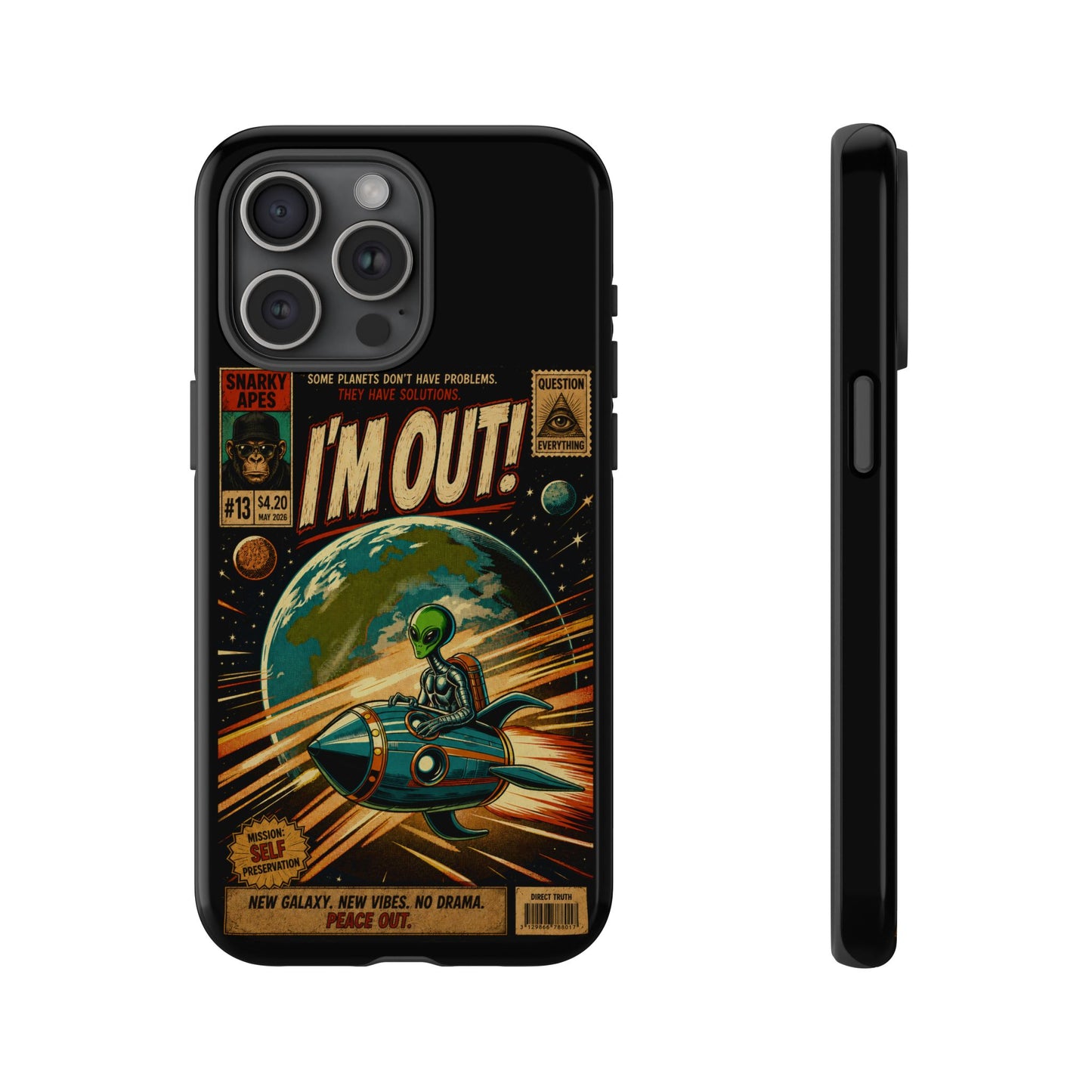 Phone Case — Retro Sci‑Fi 'I'm Out!' Alien Rocket Design