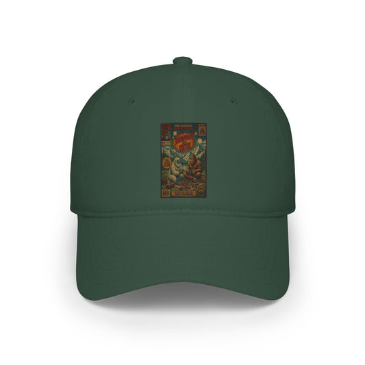 Vintage Floral Skull Baseball Cap — Low Profile Red Hat