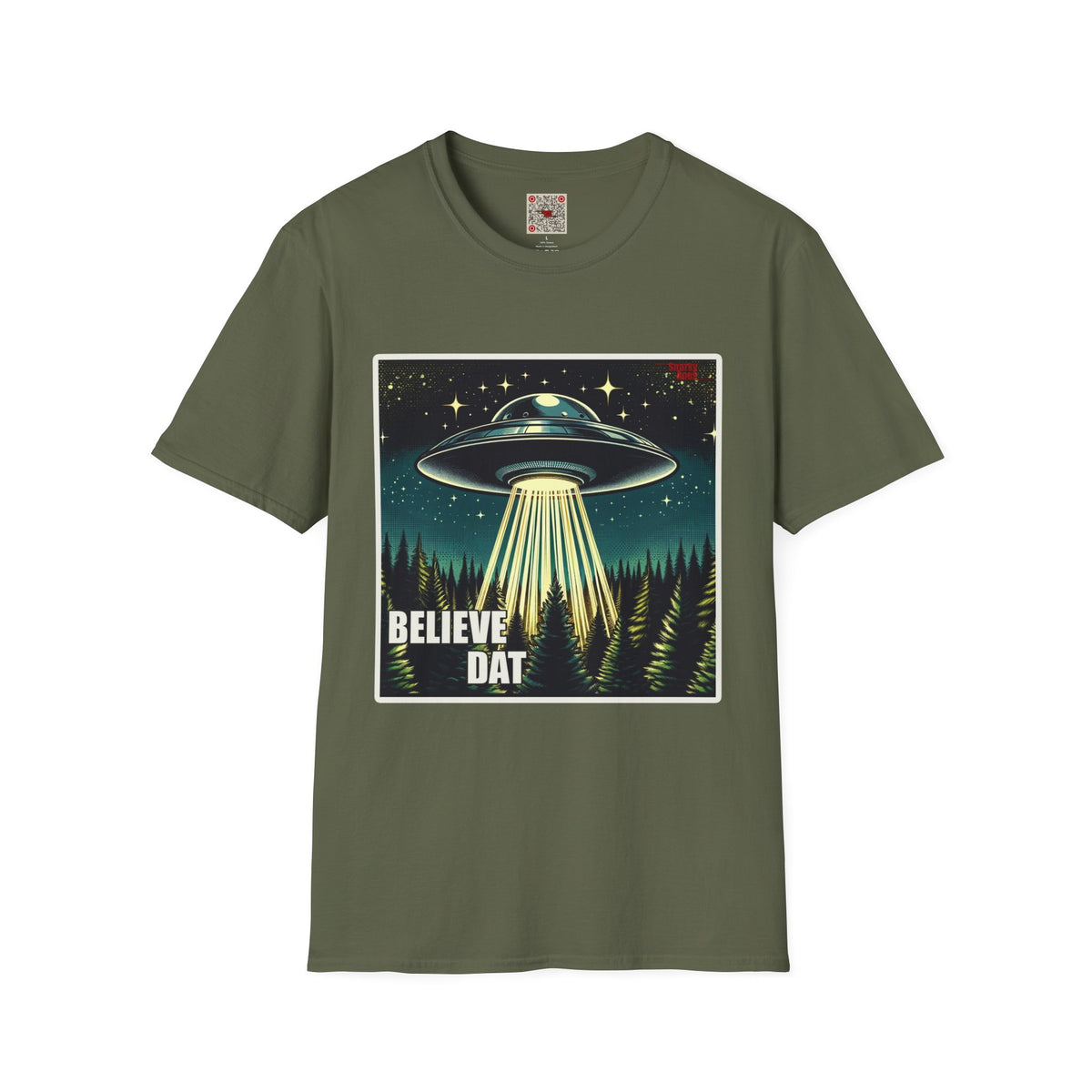 UFO Graphic T-Shirt — "Believe Dat" Retro Alien Abduction Tee