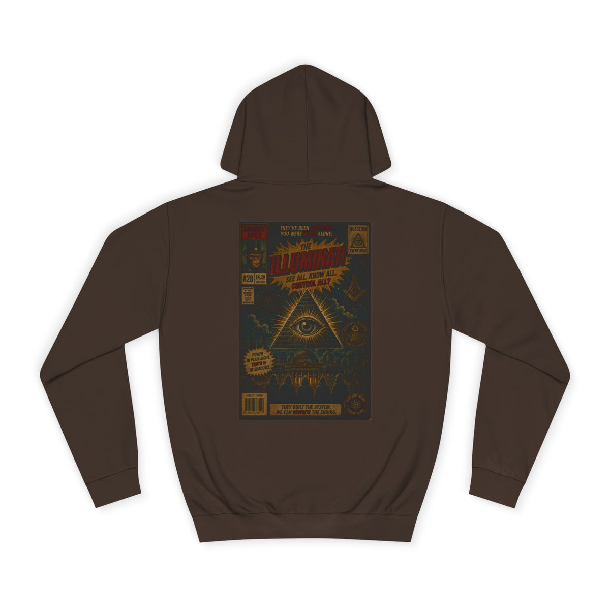 College Hoodie — Vintage Occult Comic Eye Back Print