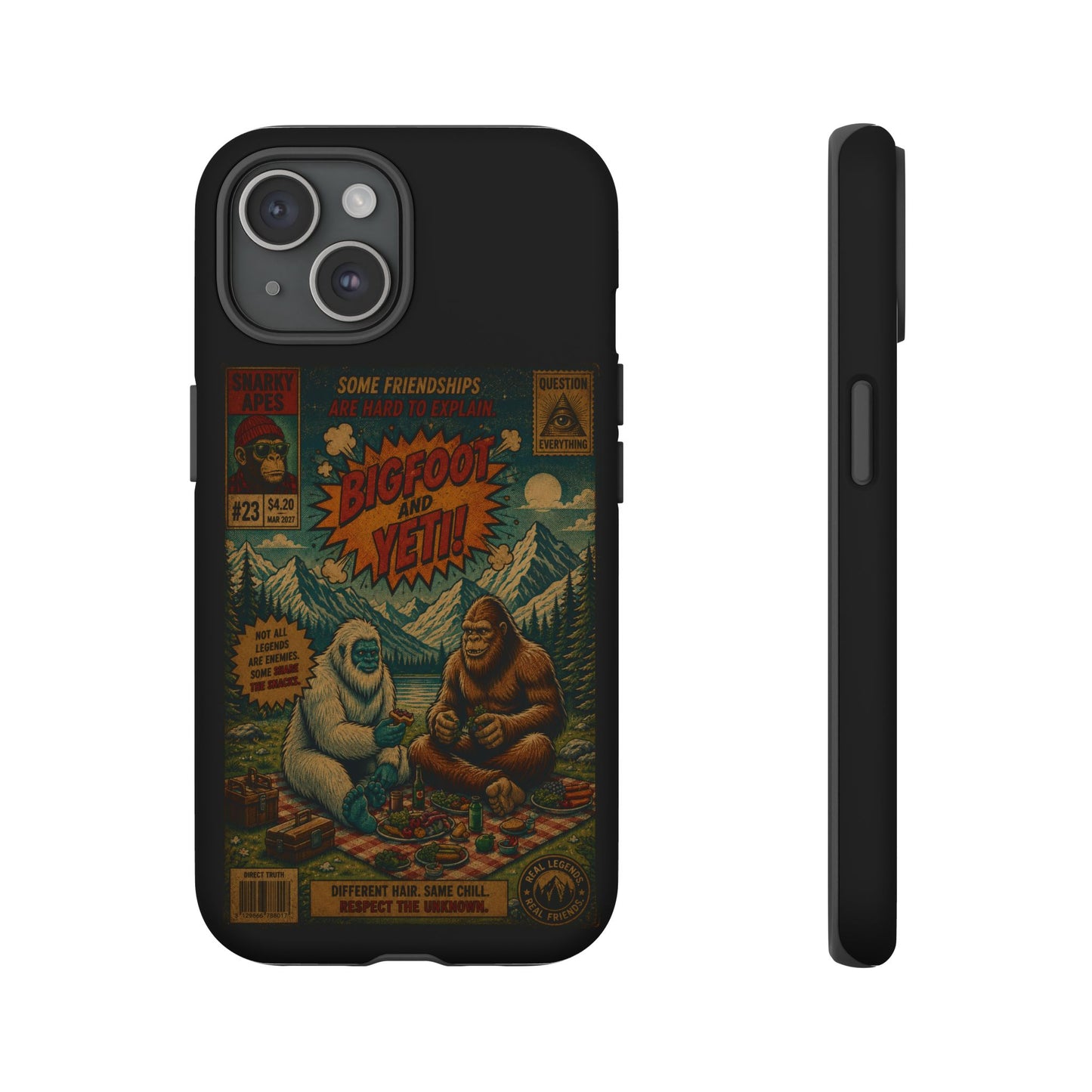 Bigfoot and Yeti Comic Phone Case — Retro Cryptid Illustration Tough Case