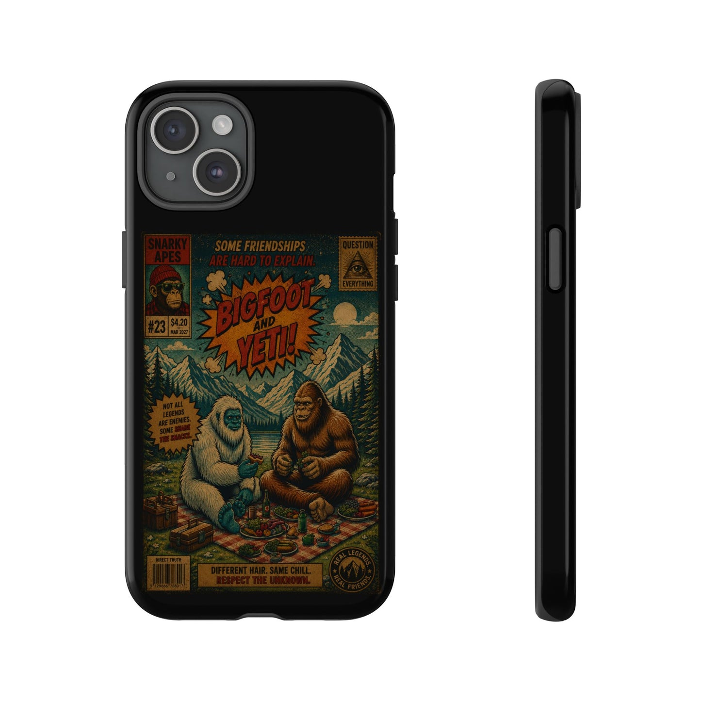 Bigfoot and Yeti Comic Phone Case — Retro Cryptid Illustration Tough Case