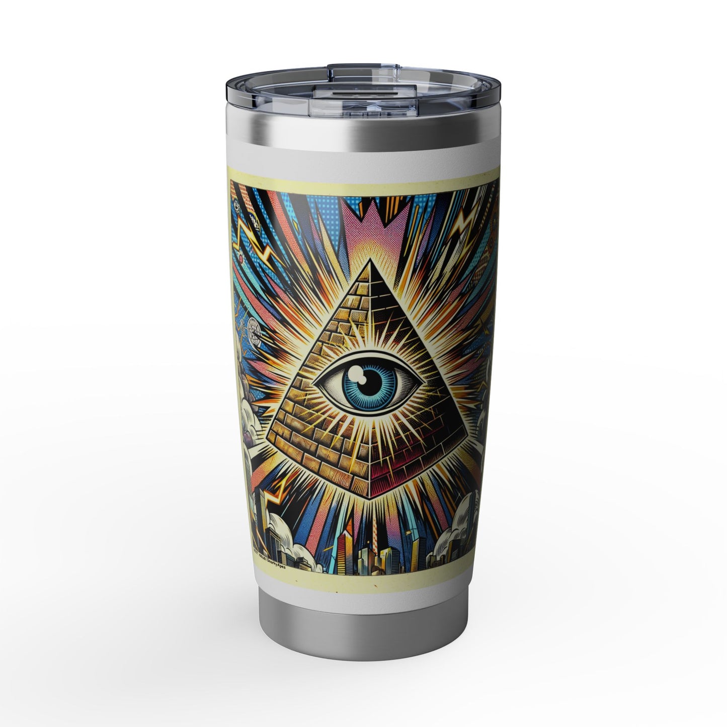 20oz Insulated Tumbler — Vibrant All-Seeing Eye Pyramid Design