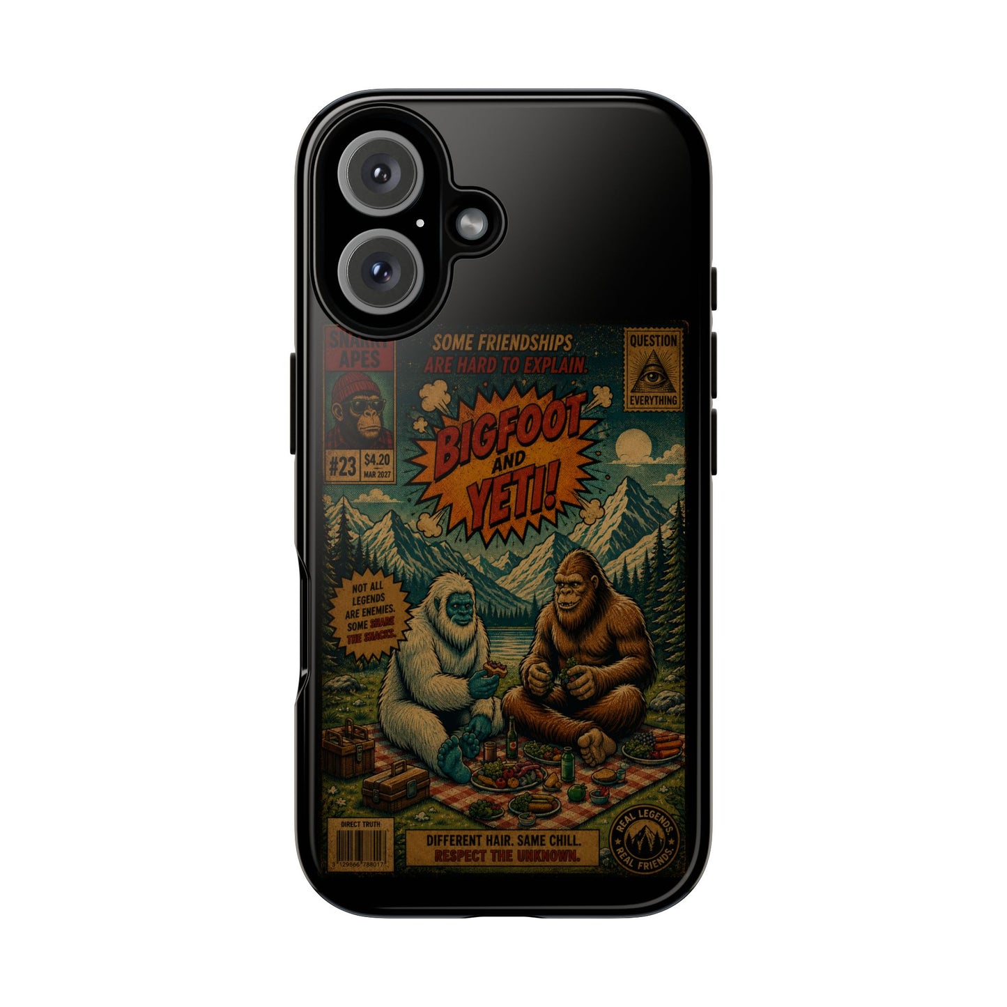 Bigfoot and Yeti Comic Phone Case — Retro Cryptid Illustration Tough Case