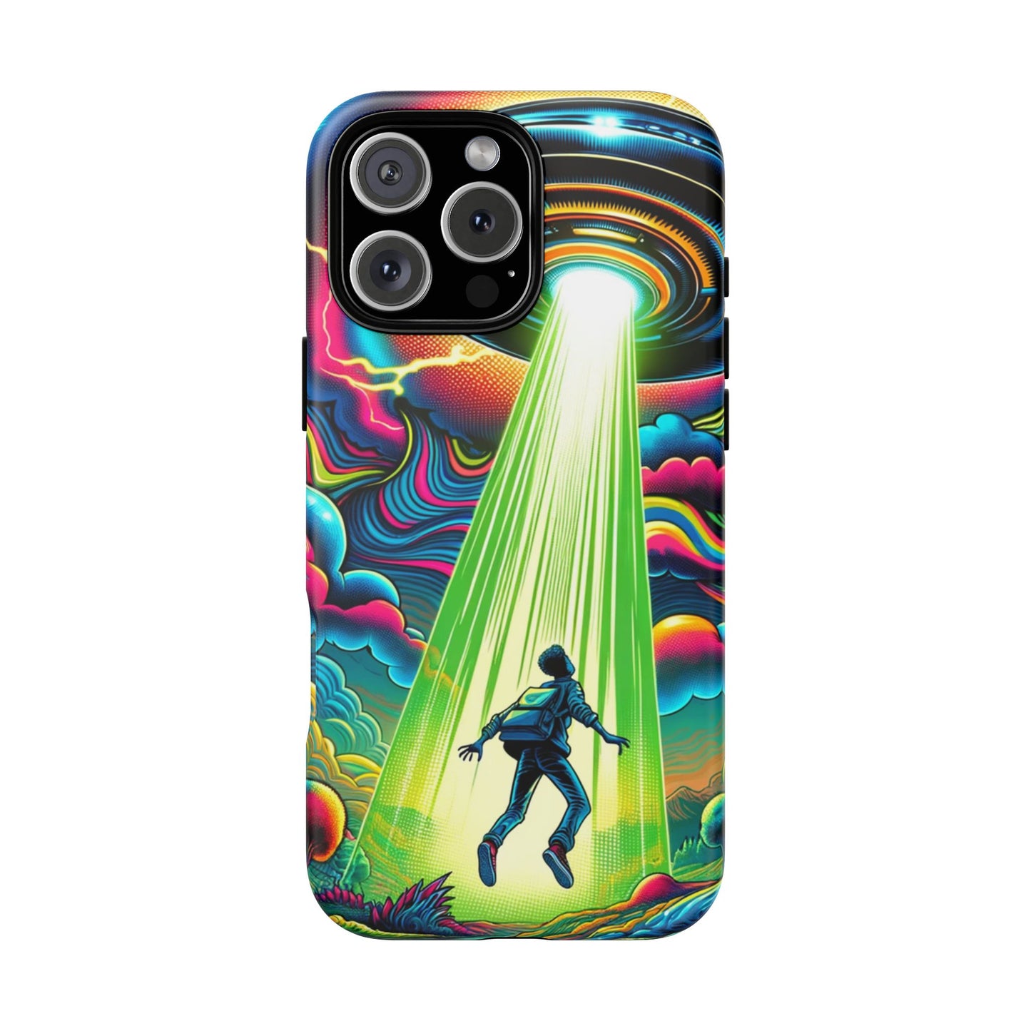 Alien Abduction Phone Case — Neon UFO Sci‑Fi Tough Phone Cover
