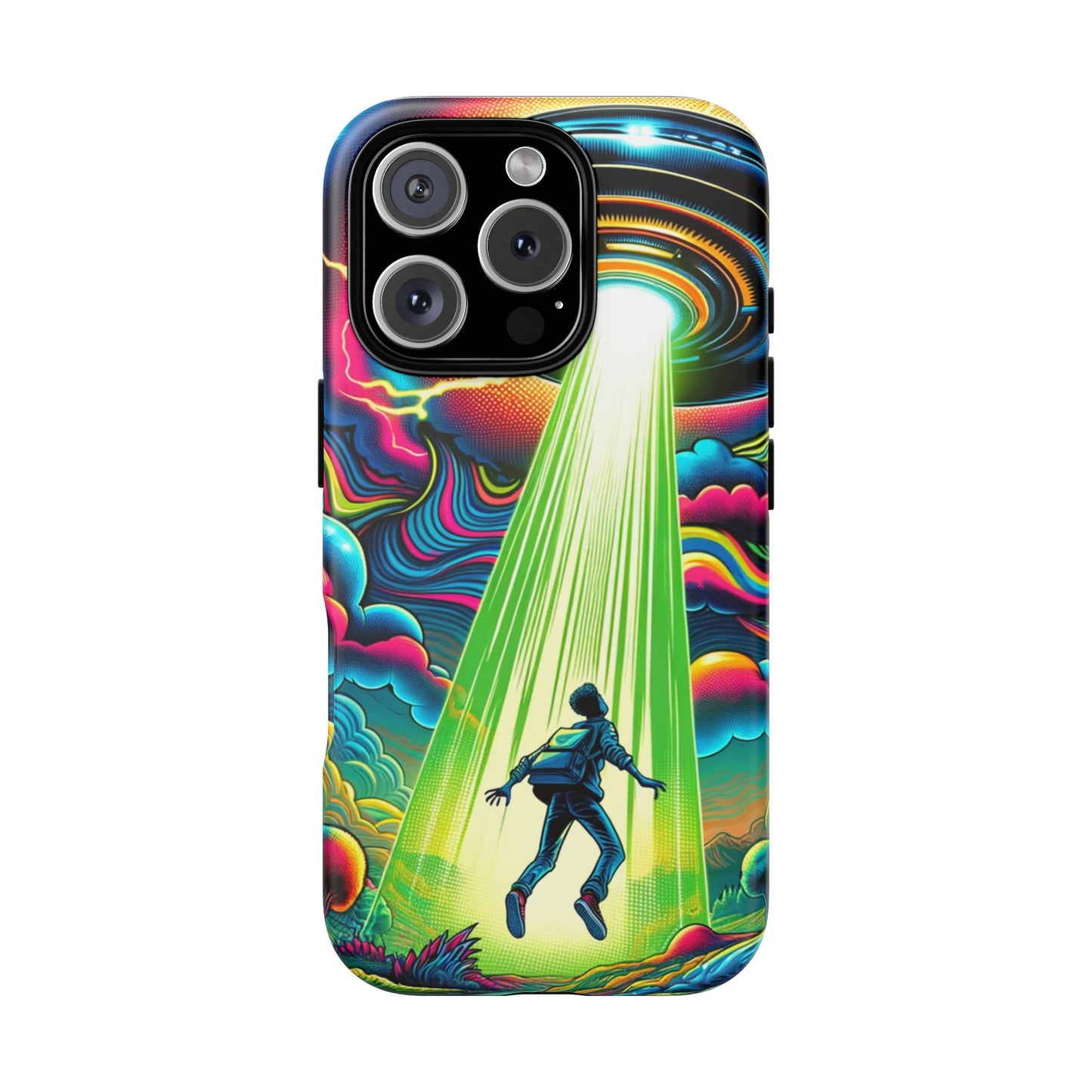 Alien Abduction Phone Case — Neon UFO Sci‑Fi Tough Phone Cover