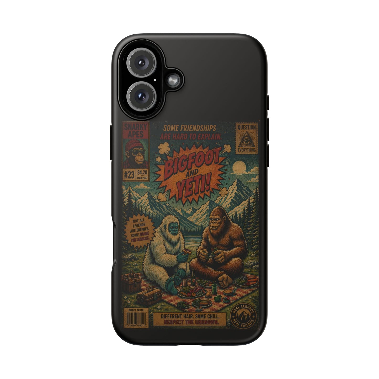 Bigfoot and Yeti Comic Phone Case — Retro Cryptid Illustration Tough Case