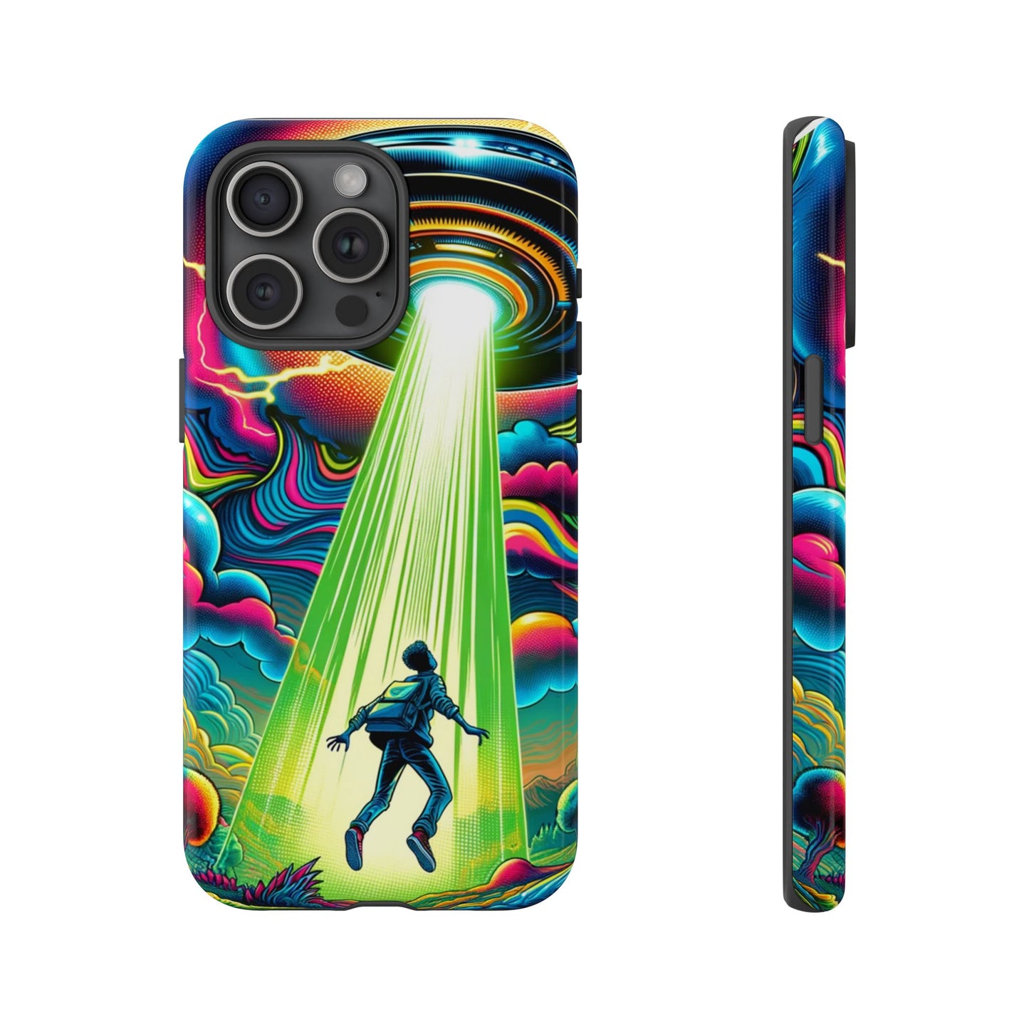Alien Abduction Phone Case — Neon UFO Sci‑Fi Tough Phone Cover