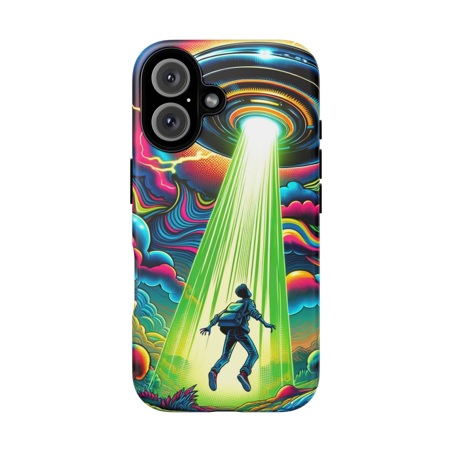 Alien Abduction Phone Case — Neon UFO Sci‑Fi Tough Phone Cover