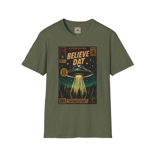 Alien Retro Poster T-Shirt — "Believe Dat" UFO Graphic Tee