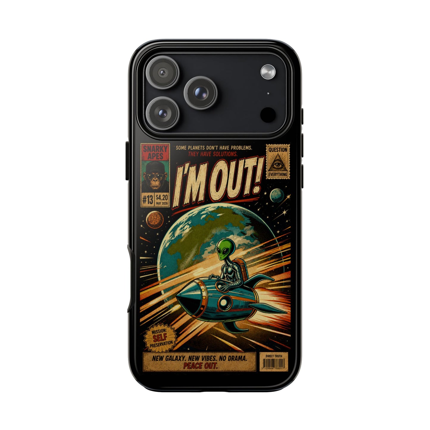 Phone Case — Retro Sci‑Fi 'I'm Out!' Alien Rocket Design