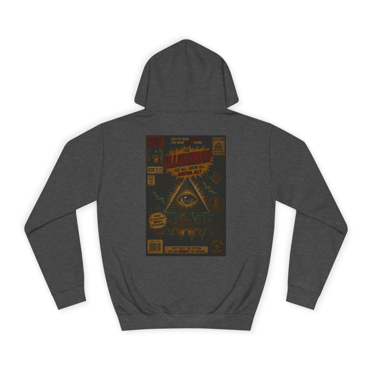 College Hoodie — Vintage Occult Comic Eye Back Print