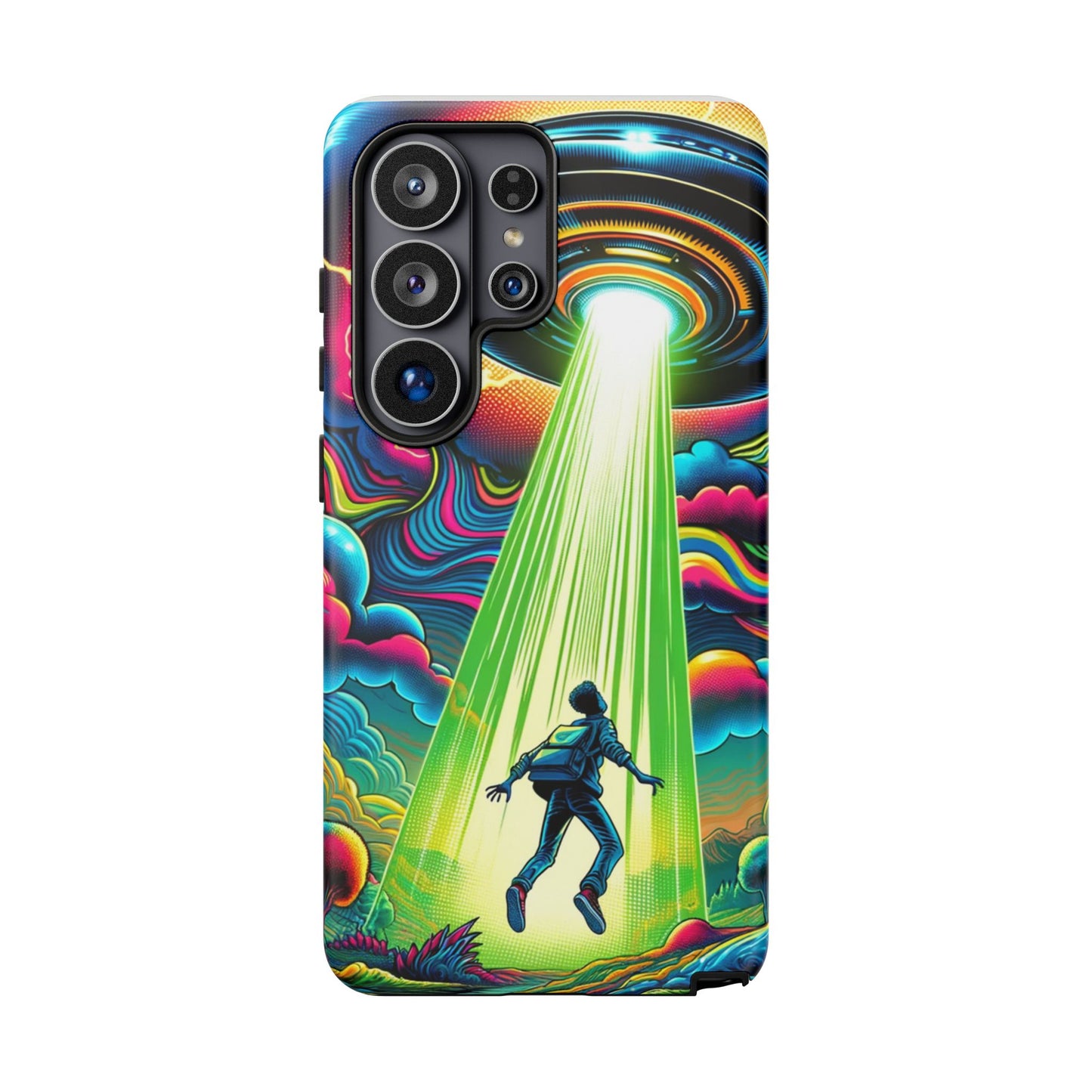 Alien Abduction Phone Case — Neon UFO Sci‑Fi Tough Phone Cover