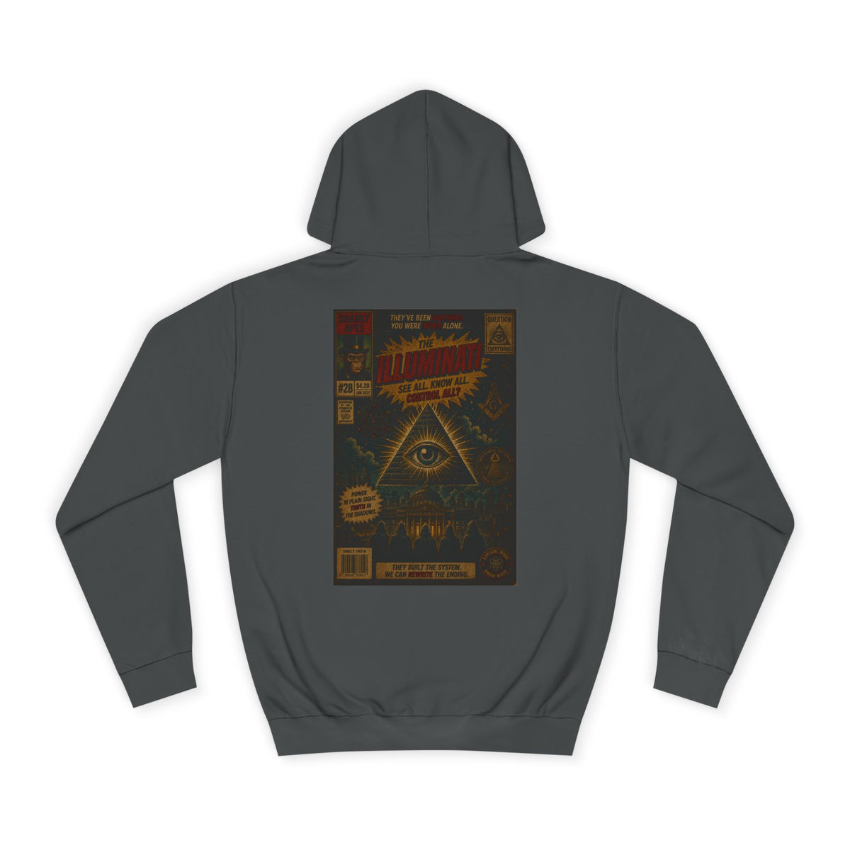 College Hoodie — Vintage Occult Comic Eye Back Print
