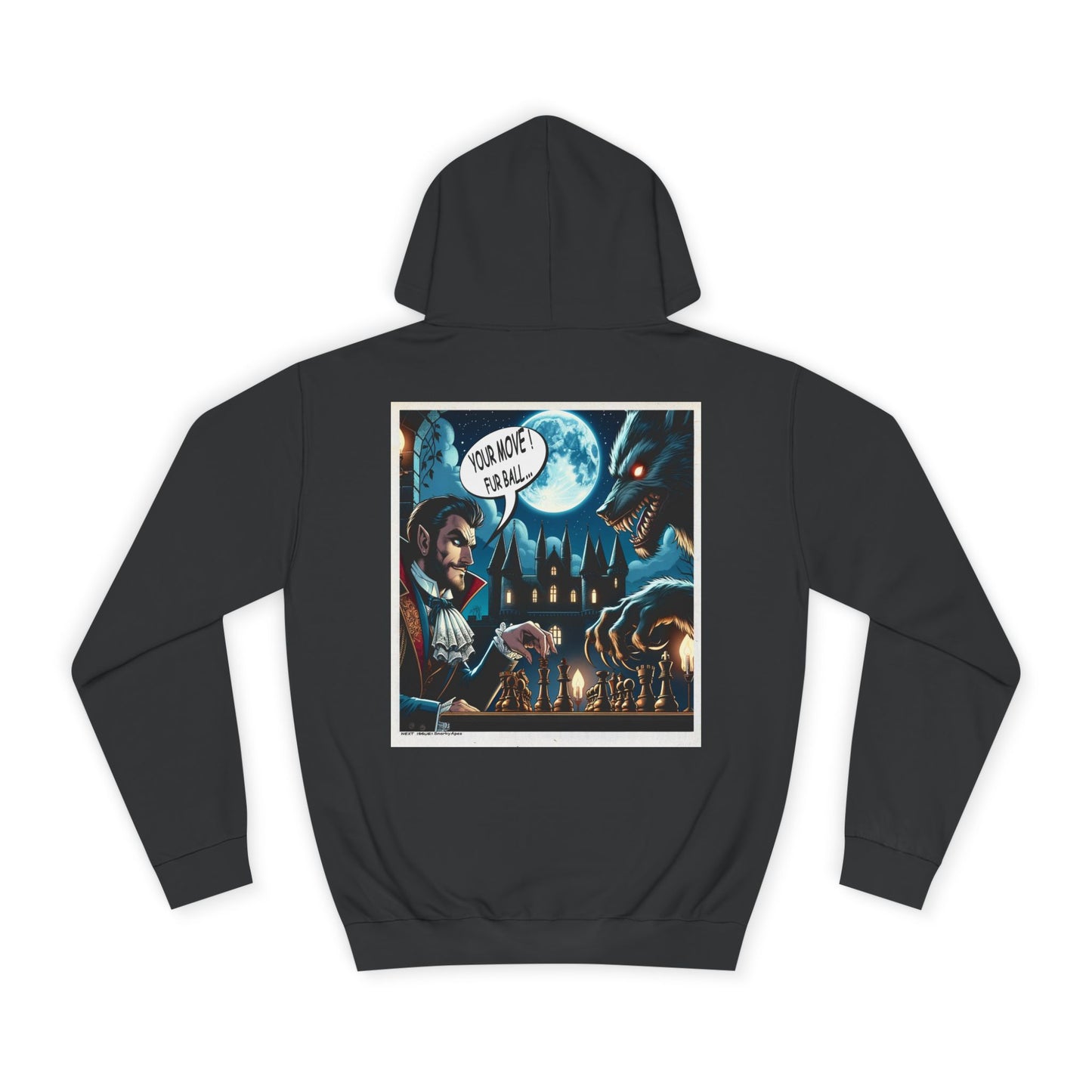 College Hoodie with Vampire Castle Graphic — Gothic Moonlight Campus Sweatshirt