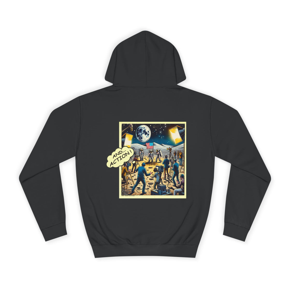College Hoodie — Retro Sci‑Fi 'And Action' Back Print