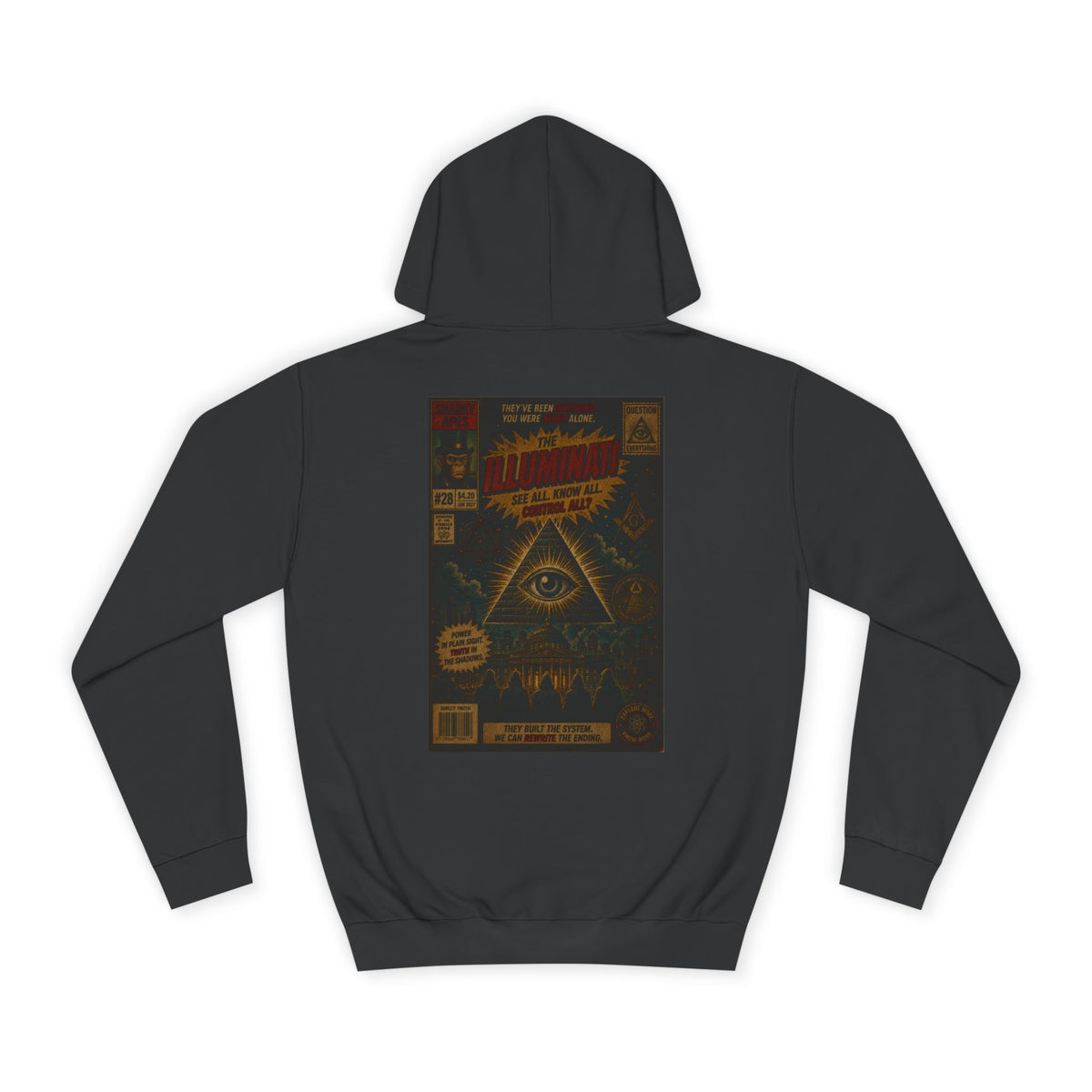 College Hoodie — Vintage Occult Comic Eye Back Print