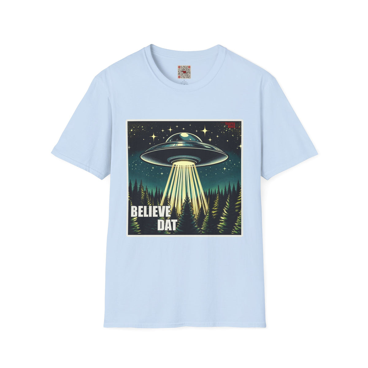 UFO Graphic T-Shirt — "Believe Dat" Retro Alien Abduction Tee