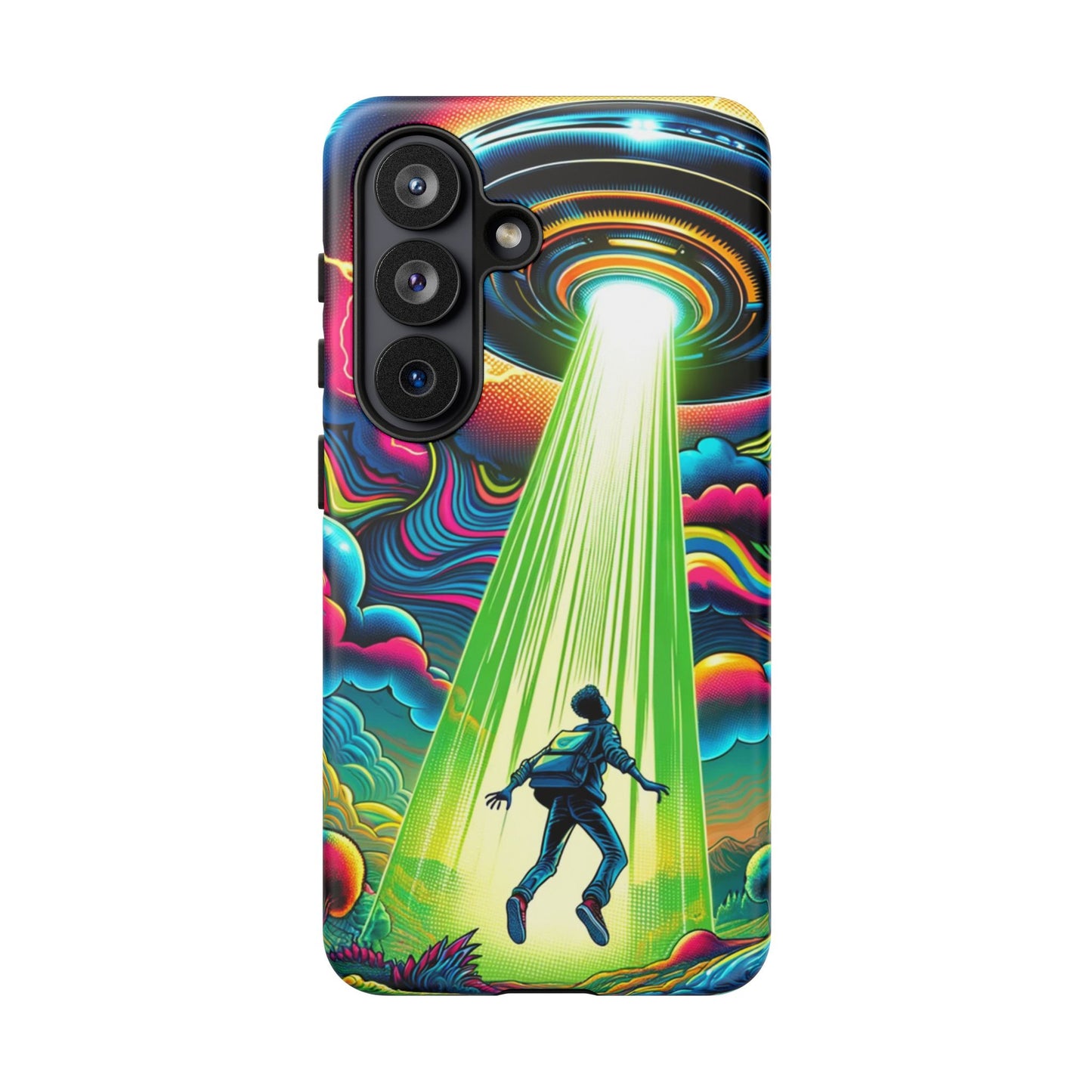 Alien Abduction Phone Case — Neon UFO Sci‑Fi Tough Phone Cover