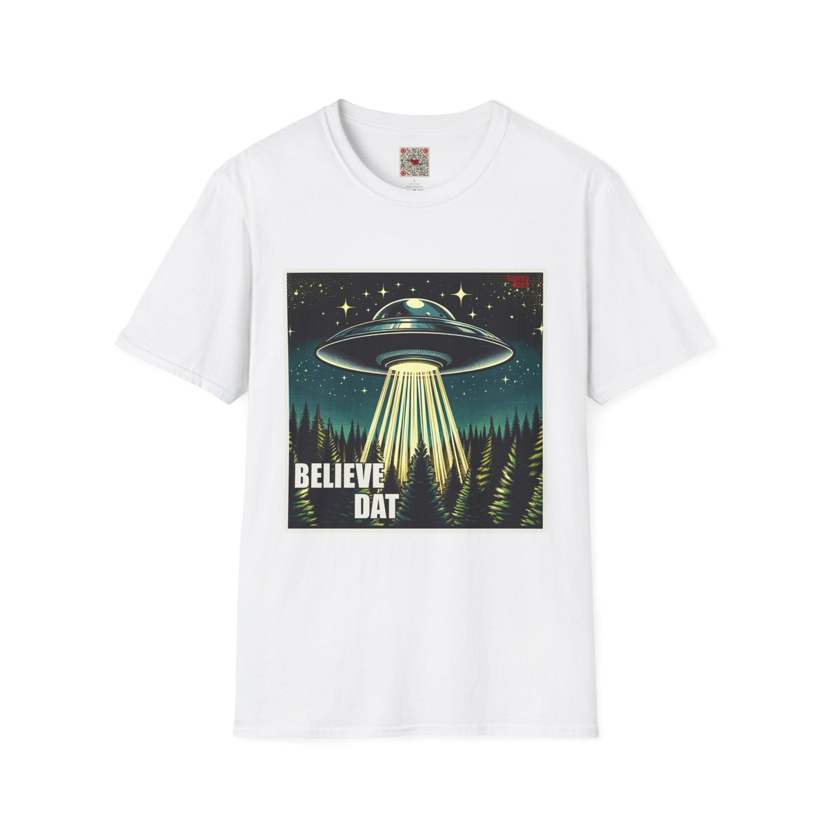 UFO Graphic T-Shirt — "Believe Dat" Retro Alien Abduction Tee