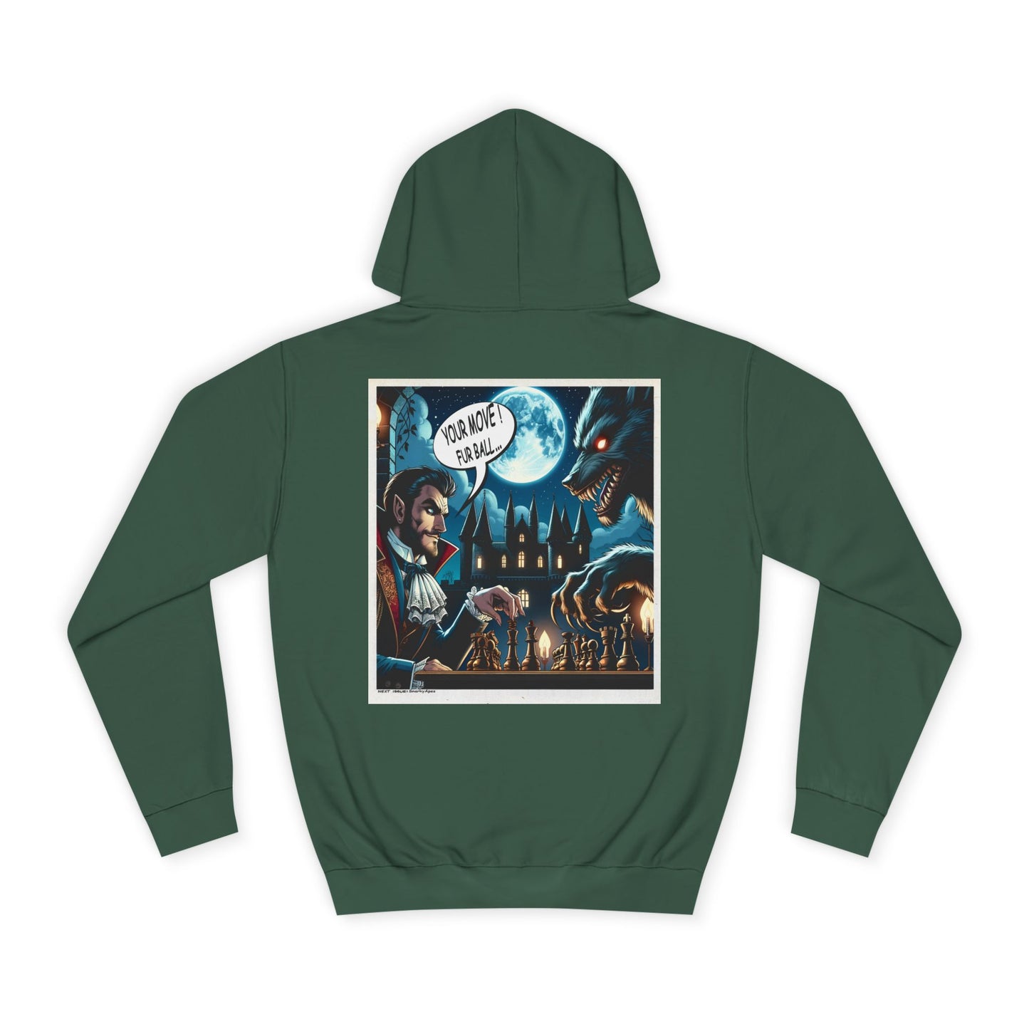 College Hoodie with Vampire Castle Graphic — Gothic Moonlight Campus Sweatshirt