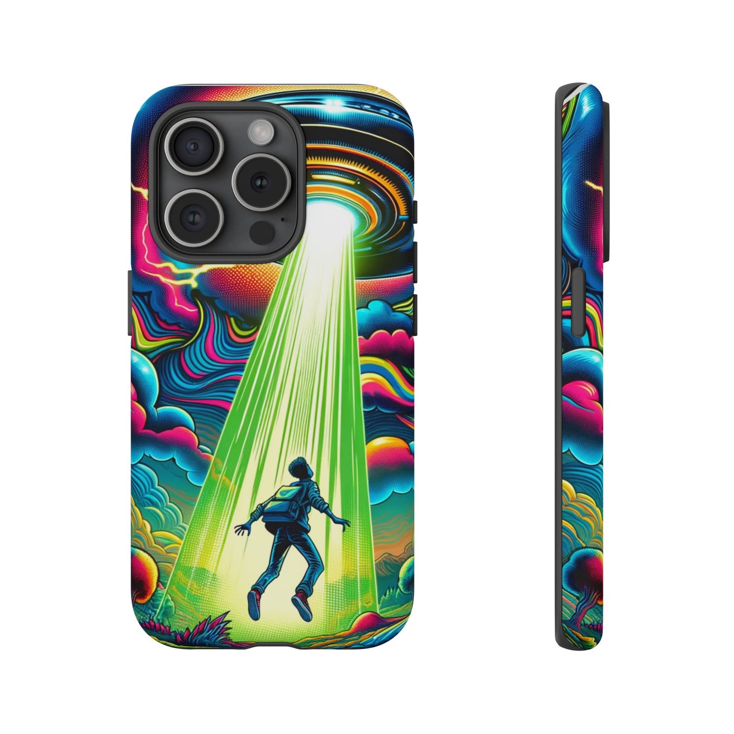 Alien Abduction Phone Case — Neon UFO Sci‑Fi Tough Phone Cover