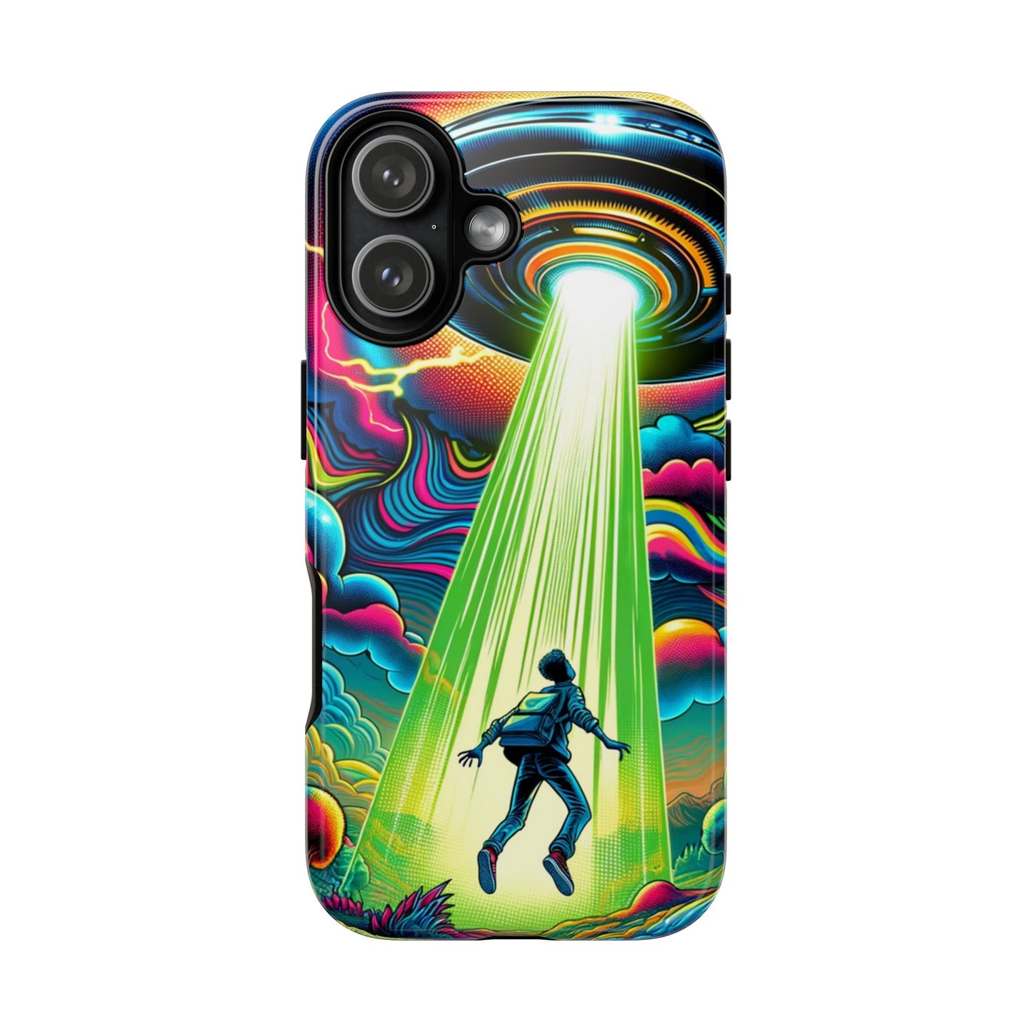 Alien Abduction Phone Case — Neon UFO Sci‑Fi Tough Phone Cover