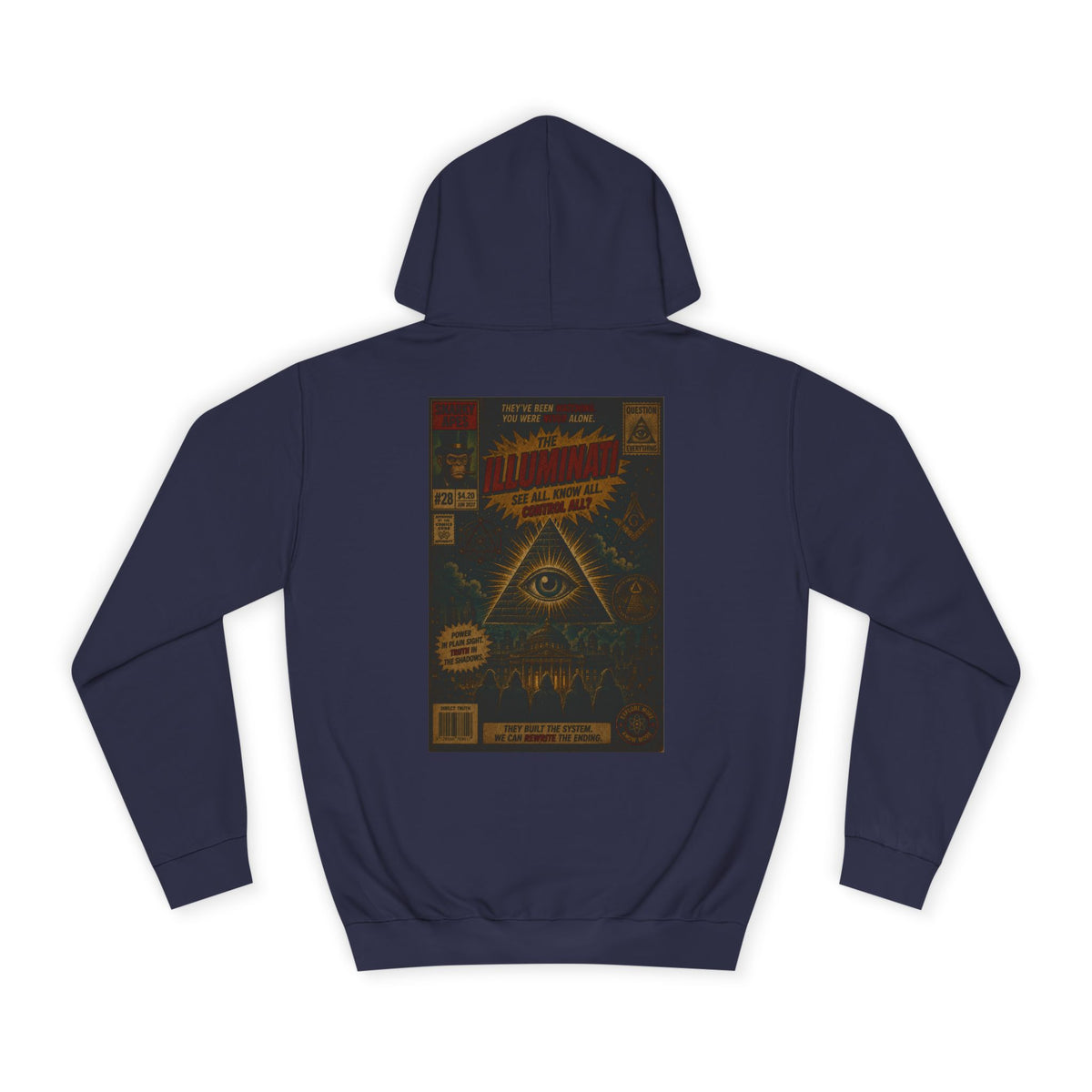 College Hoodie — Vintage Occult Comic Eye Back Print