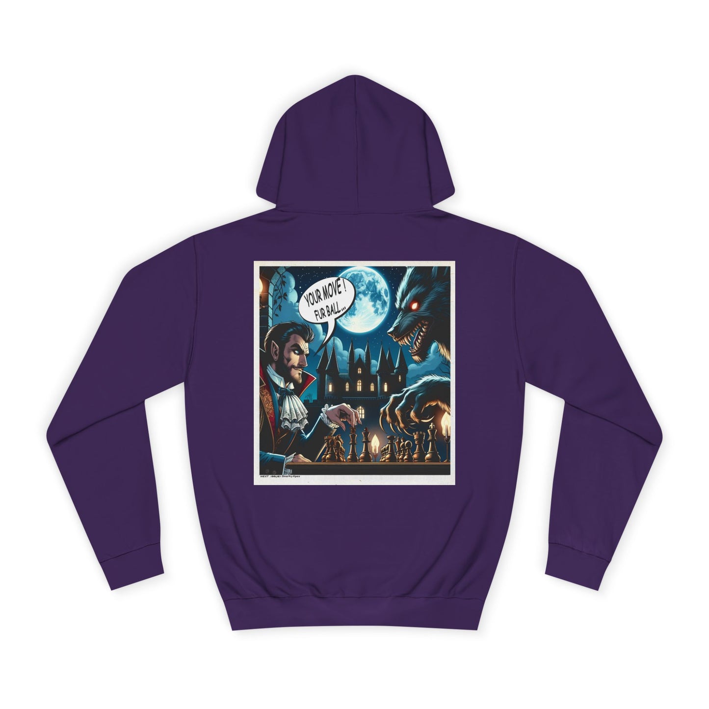 College Hoodie with Vampire Castle Graphic — Gothic Moonlight Campus Sweatshirt