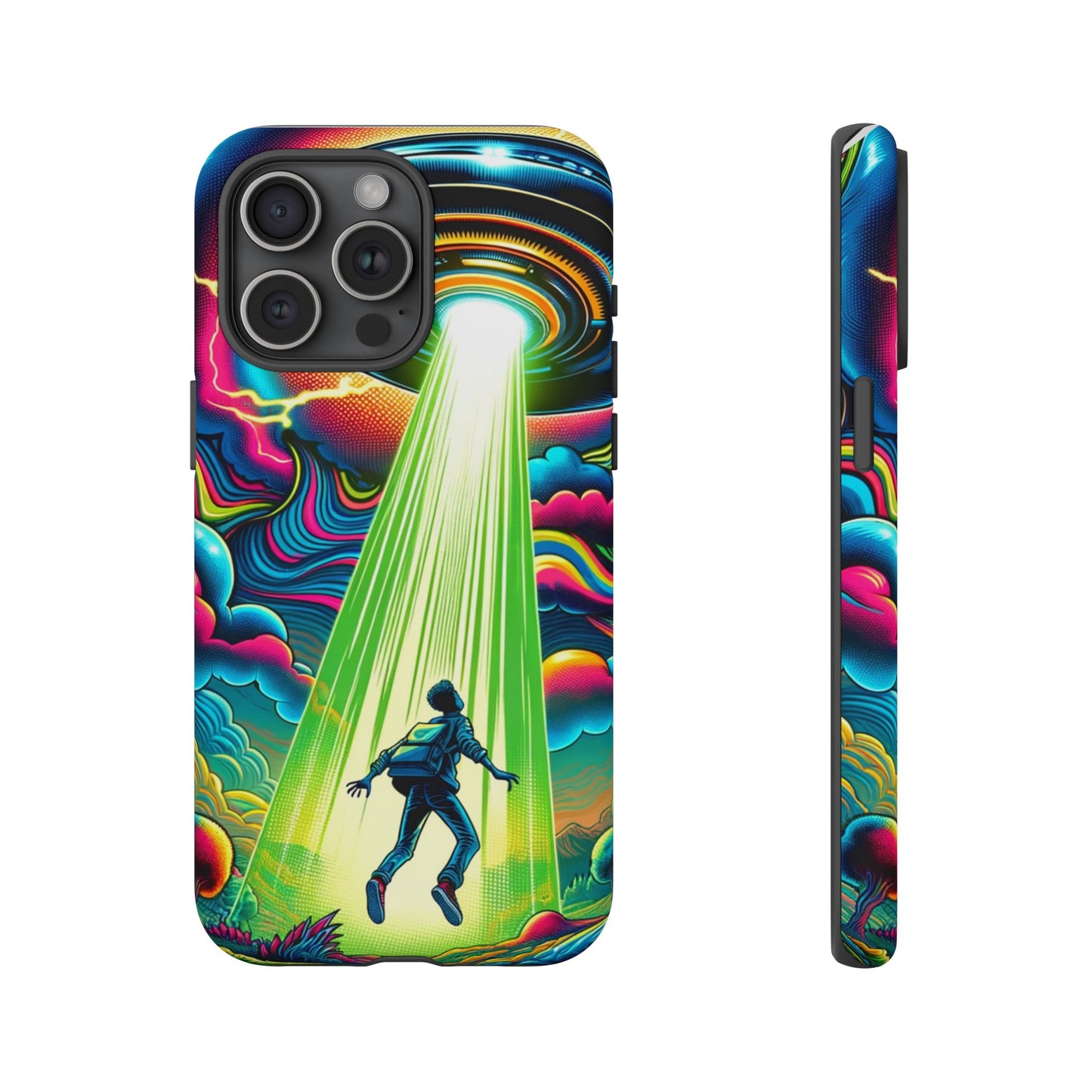 Alien Abduction Phone Case — Neon UFO Sci‑Fi Tough Phone Cover