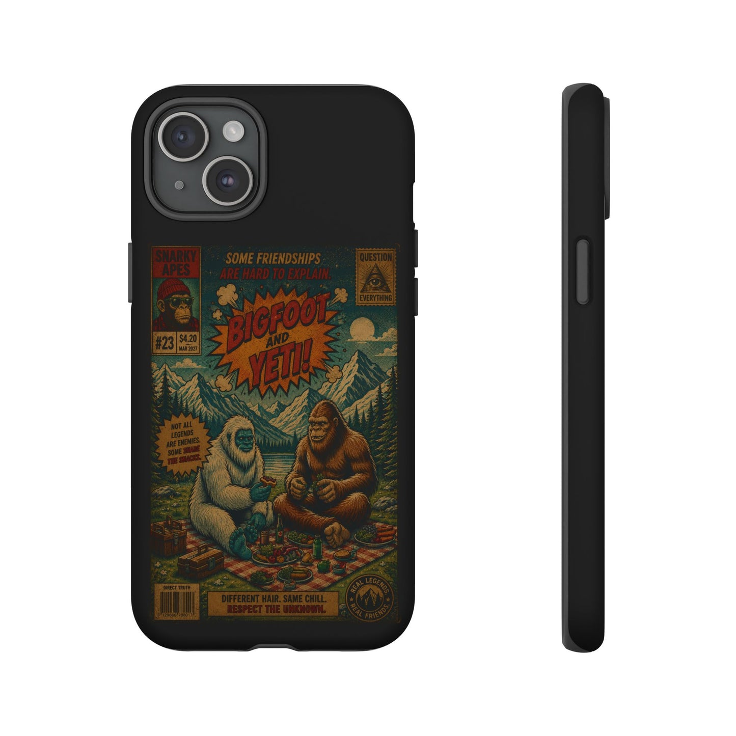 Bigfoot and Yeti Comic Phone Case — Retro Cryptid Illustration Tough Case