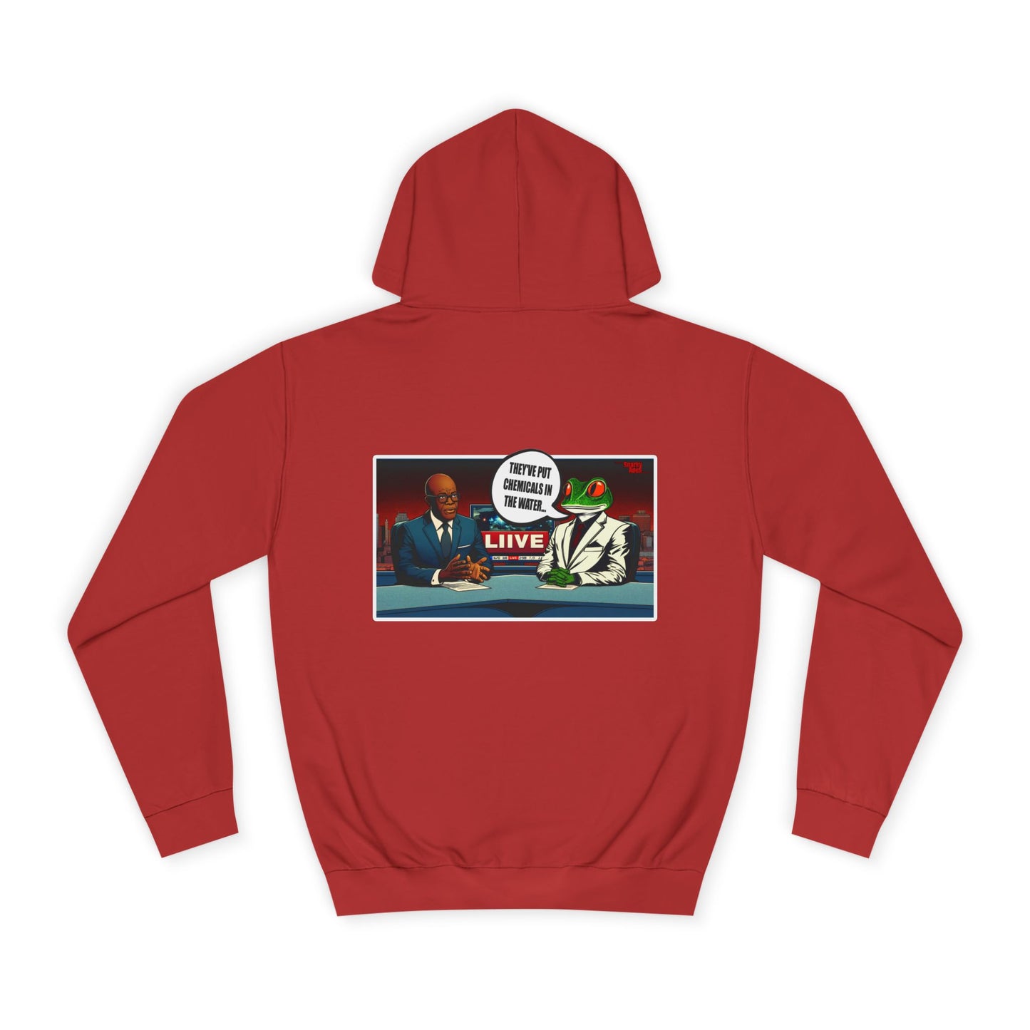 College Hoodie — Retro ‘Live’ News Anchor Graphic Hooded Sweatshirt