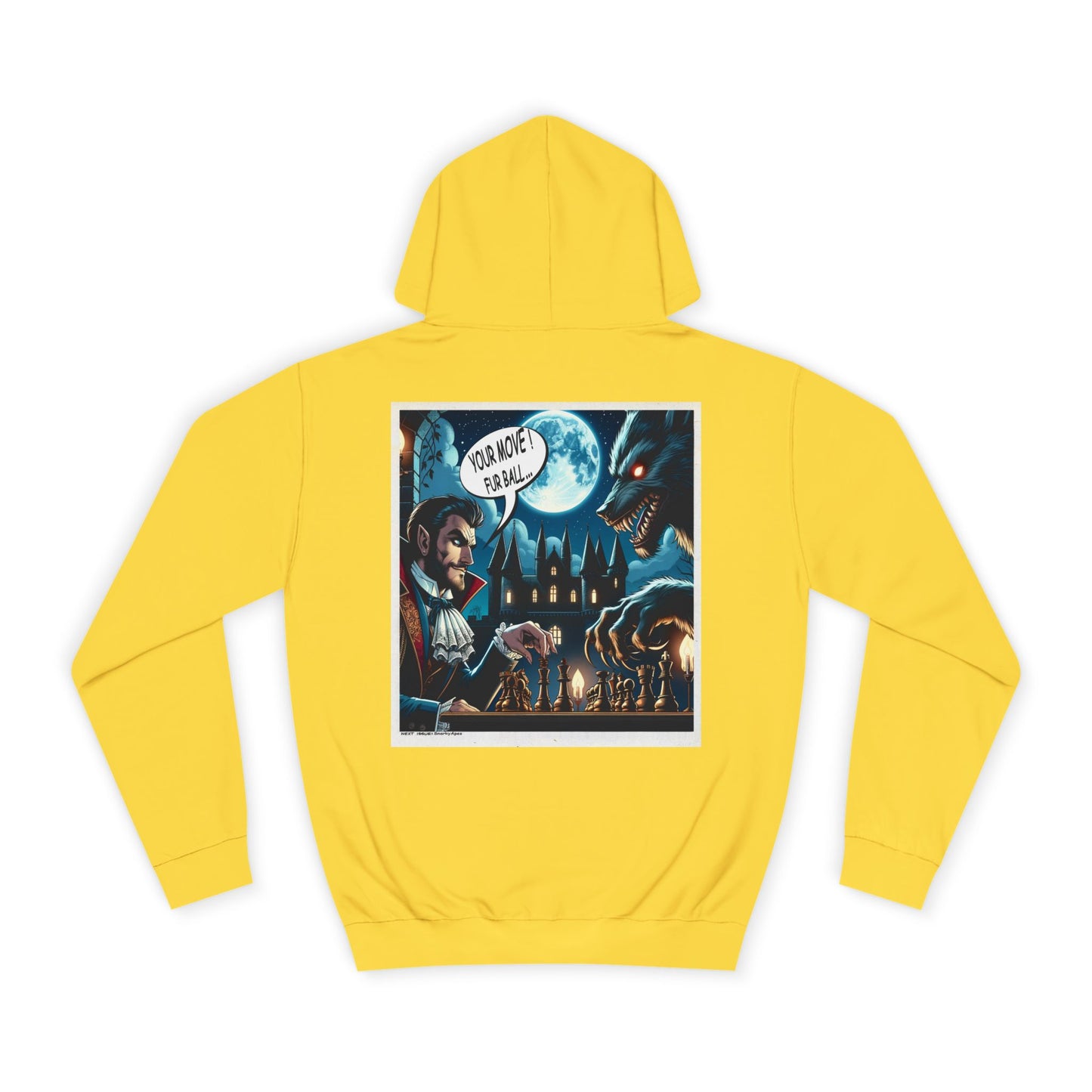 College Hoodie with Vampire Castle Graphic — Gothic Moonlight Campus Sweatshirt