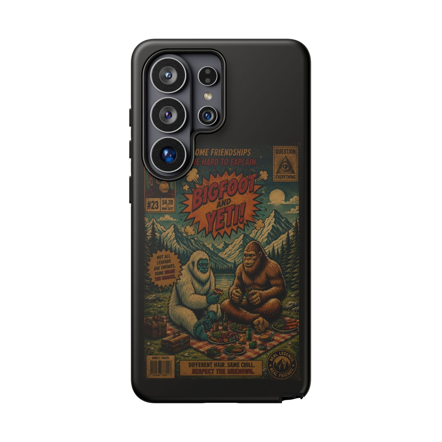 Bigfoot and Yeti Comic Phone Case — Retro Cryptid Illustration Tough Case