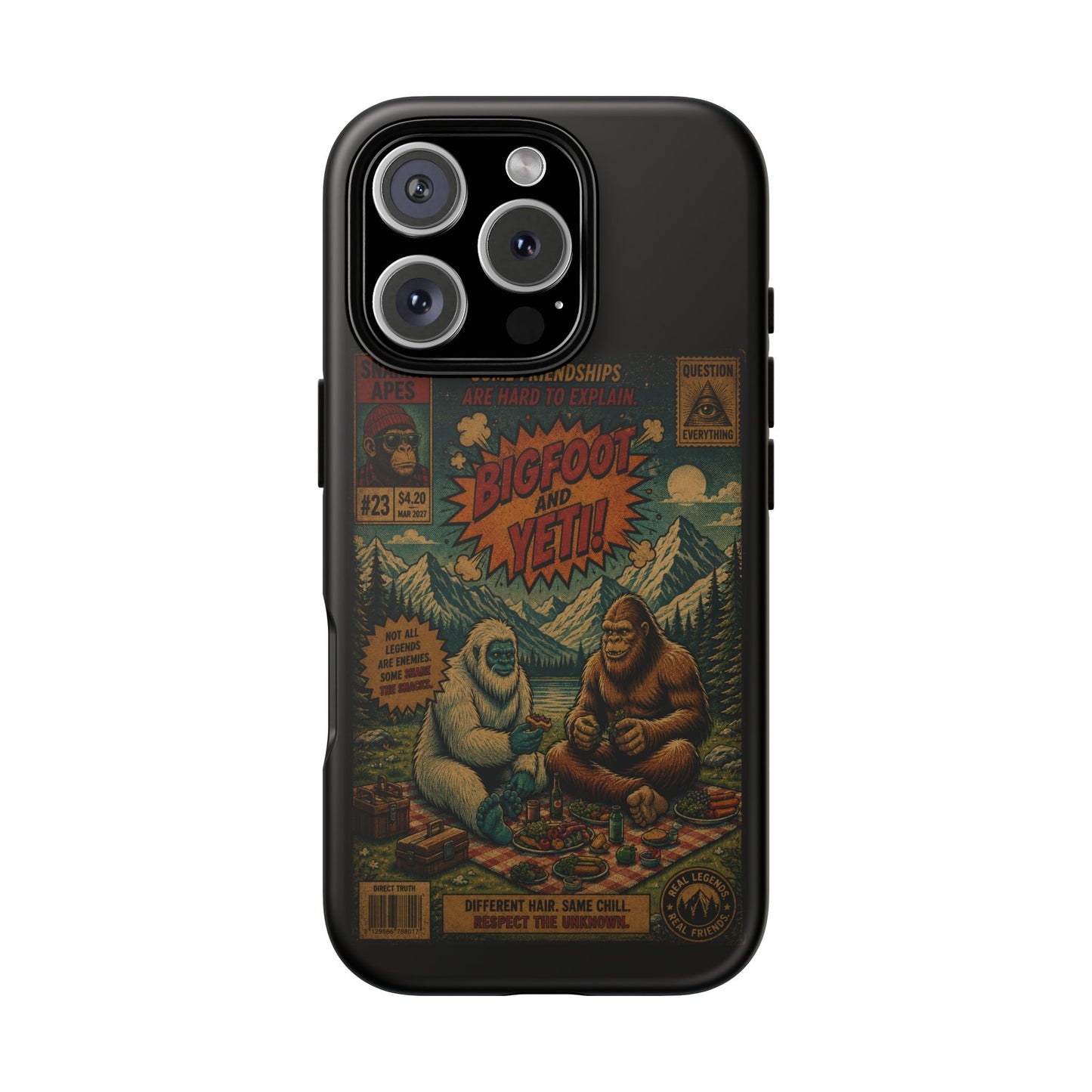 Bigfoot and Yeti Comic Phone Case — Retro Cryptid Illustration Tough Case