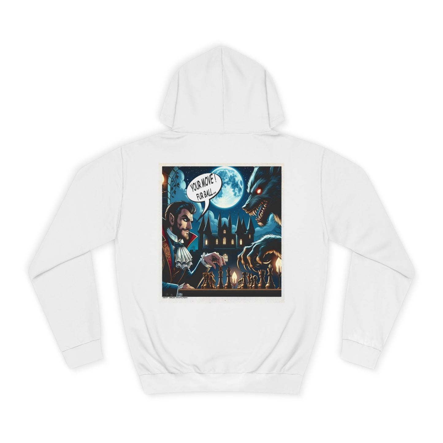 College Hoodie with Vampire Castle Graphic — Gothic Moonlight Campus Sweatshirt
