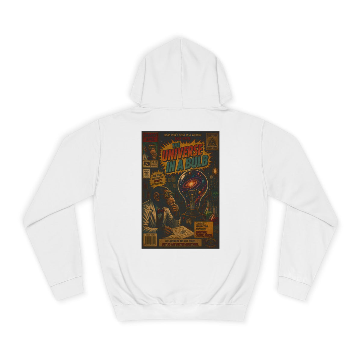 Retro Sci‑Fi 'Universe in a Bulb' Hoodie — Vintage Comic Back Print