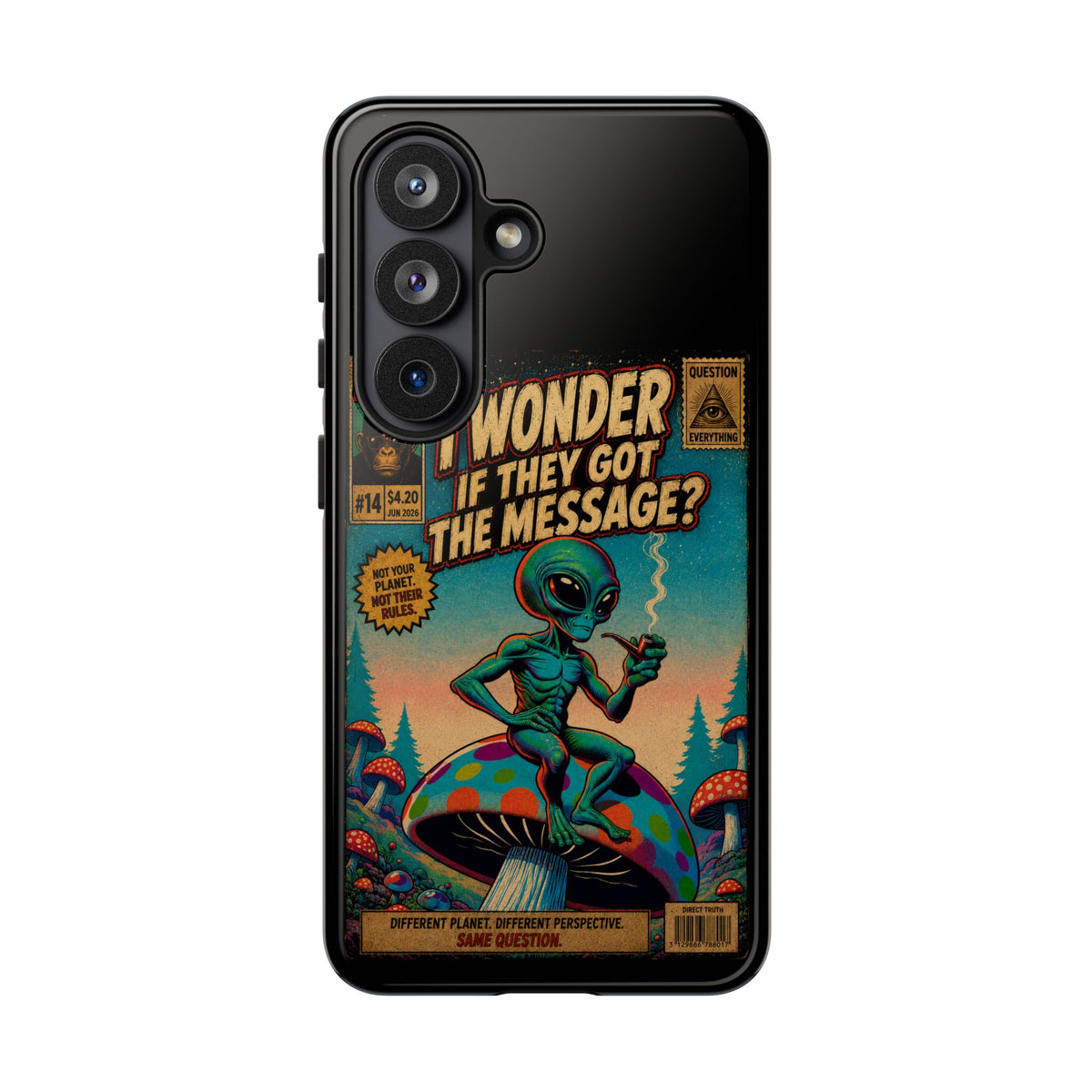 Alien Comic Phone Case — “I Wonder If They Got the Message?” Retro UFO Design
