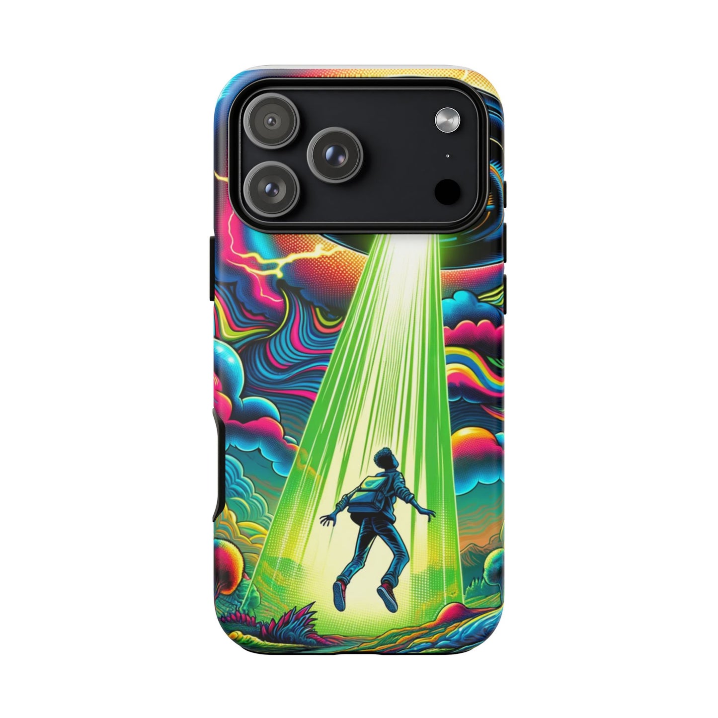 Alien Abduction Phone Case — Neon UFO Sci‑Fi Tough Phone Cover