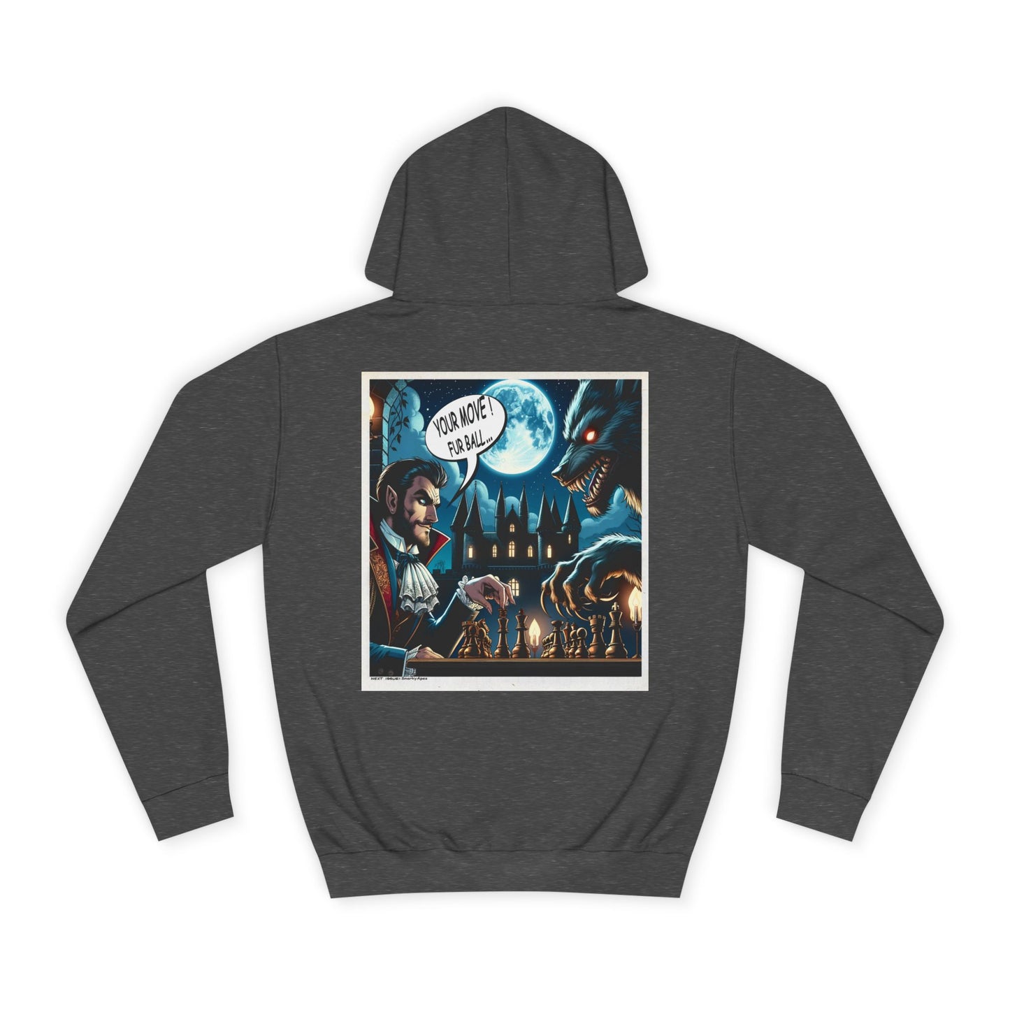 College Hoodie with Vampire Castle Graphic — Gothic Moonlight Campus Sweatshirt