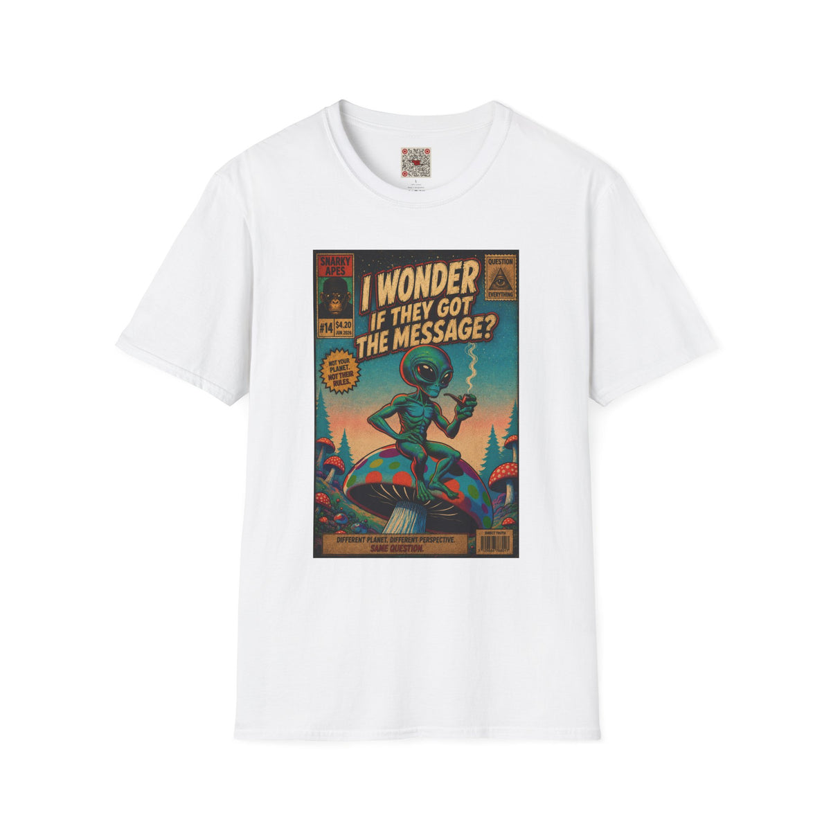 Alien Comic Tee — "I Wonder If They Got The Message?" Vintage Sci‑Fi Graphic T-Shirt