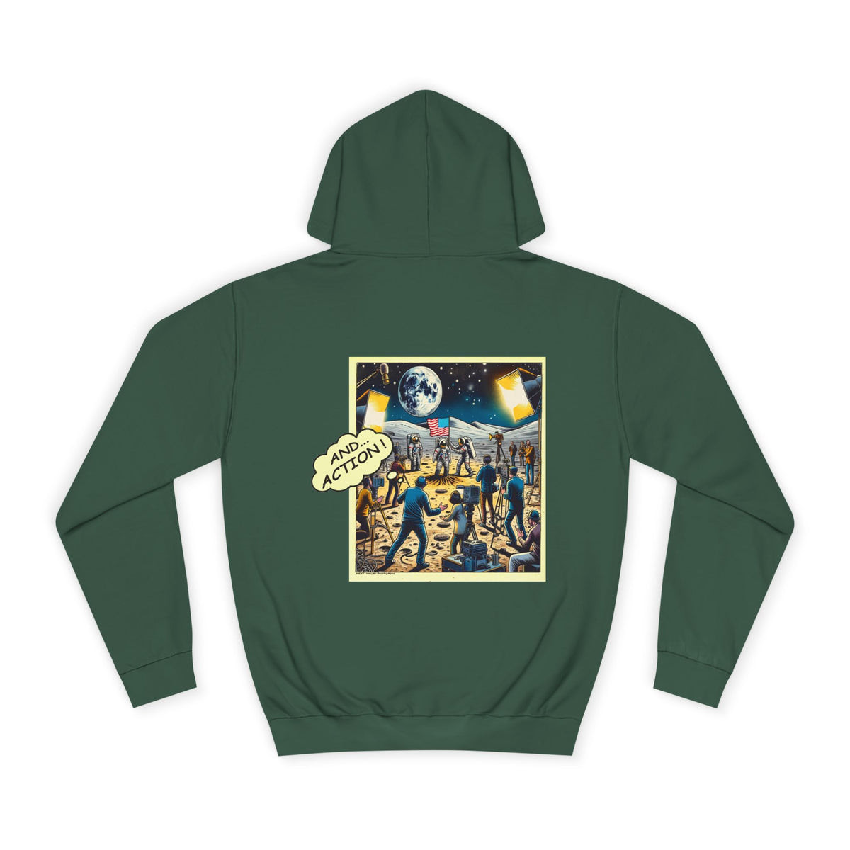 College Hoodie — Retro Sci‑Fi 'And Action' Back Print