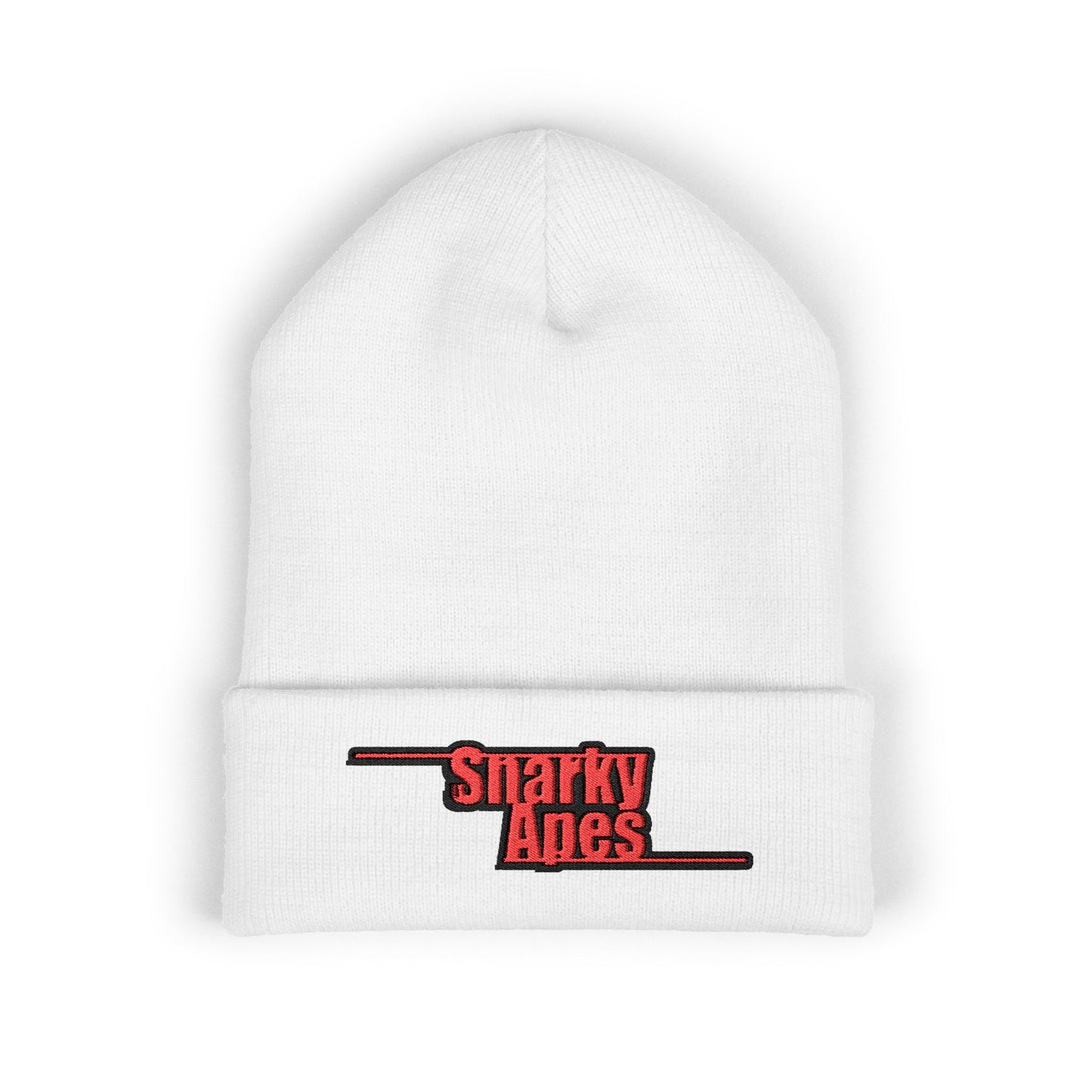Snarky Aces Embroidered Cuffed Beanie — Retro Red Logo Winter Hat