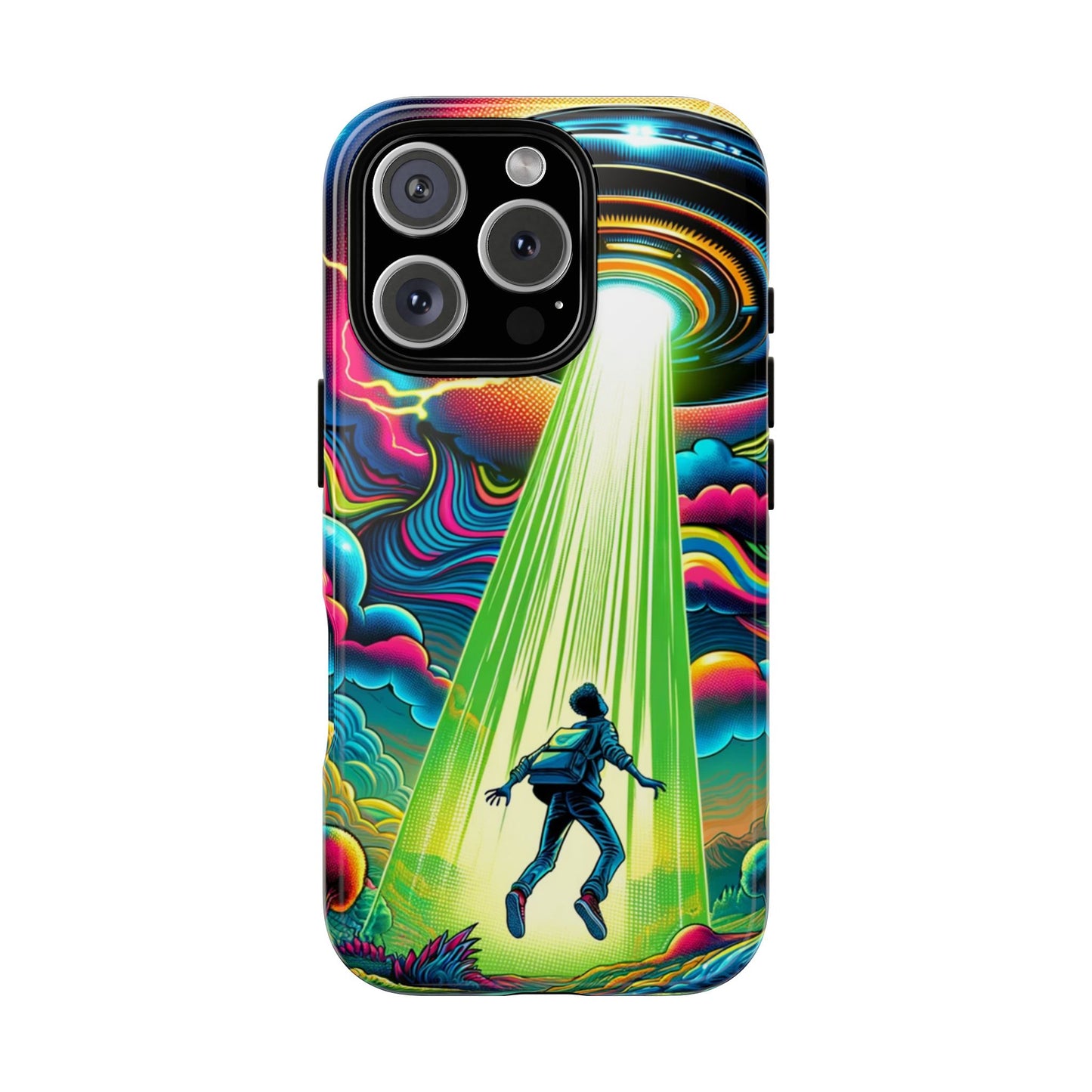 Alien Abduction Phone Case — Neon UFO Sci‑Fi Tough Phone Cover