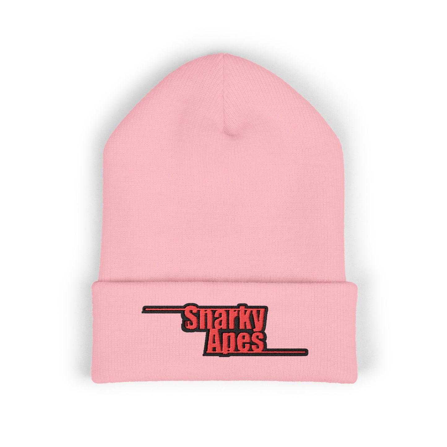 Snarky Aces Embroidered Cuffed Beanie — Retro Red Logo Winter Hat