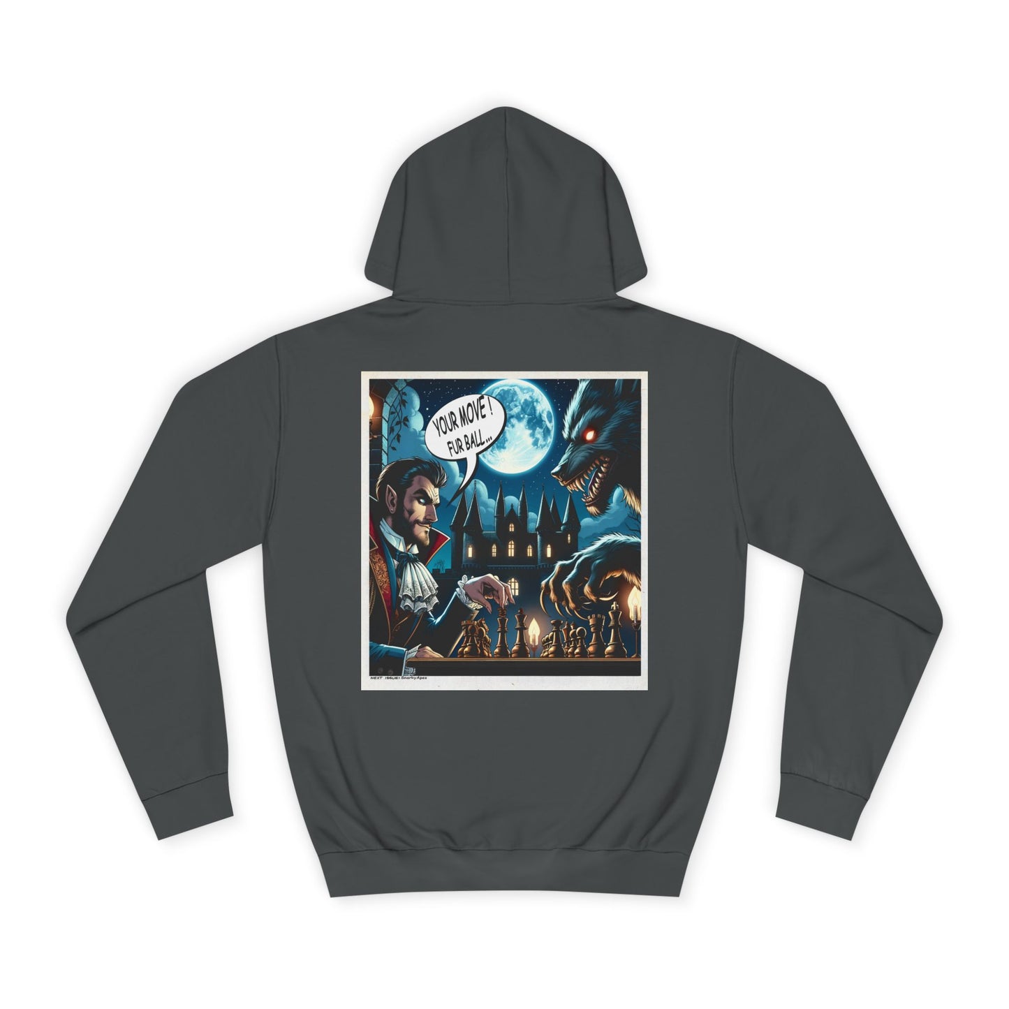 College Hoodie with Vampire Castle Graphic — Gothic Moonlight Campus Sweatshirt